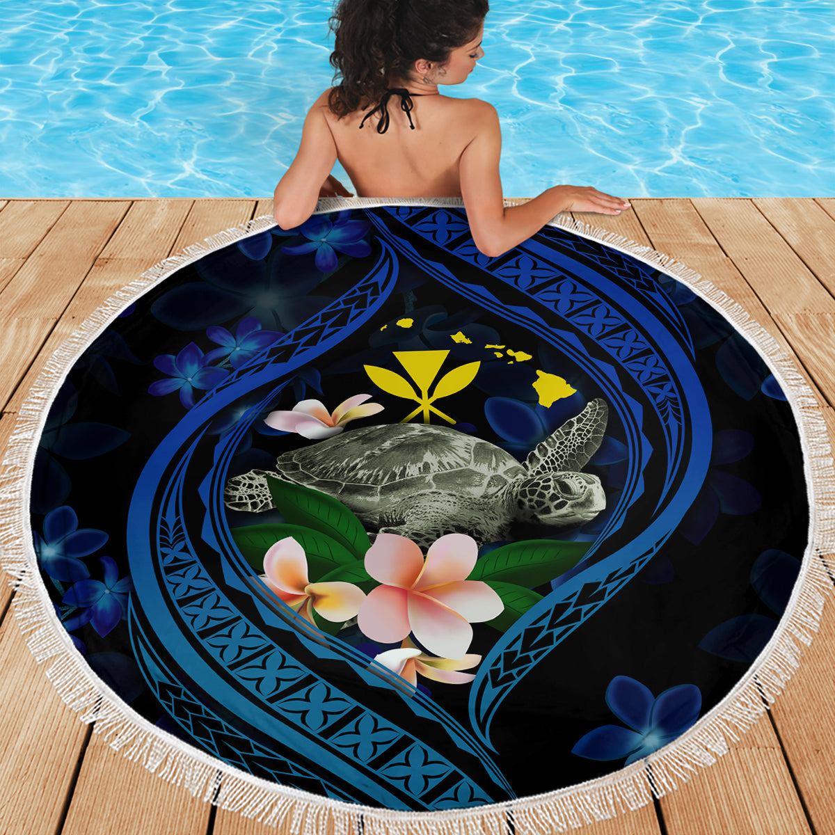 Aloha Polynesian Plumeria Blume Stranddecke Teal Farbe LT03