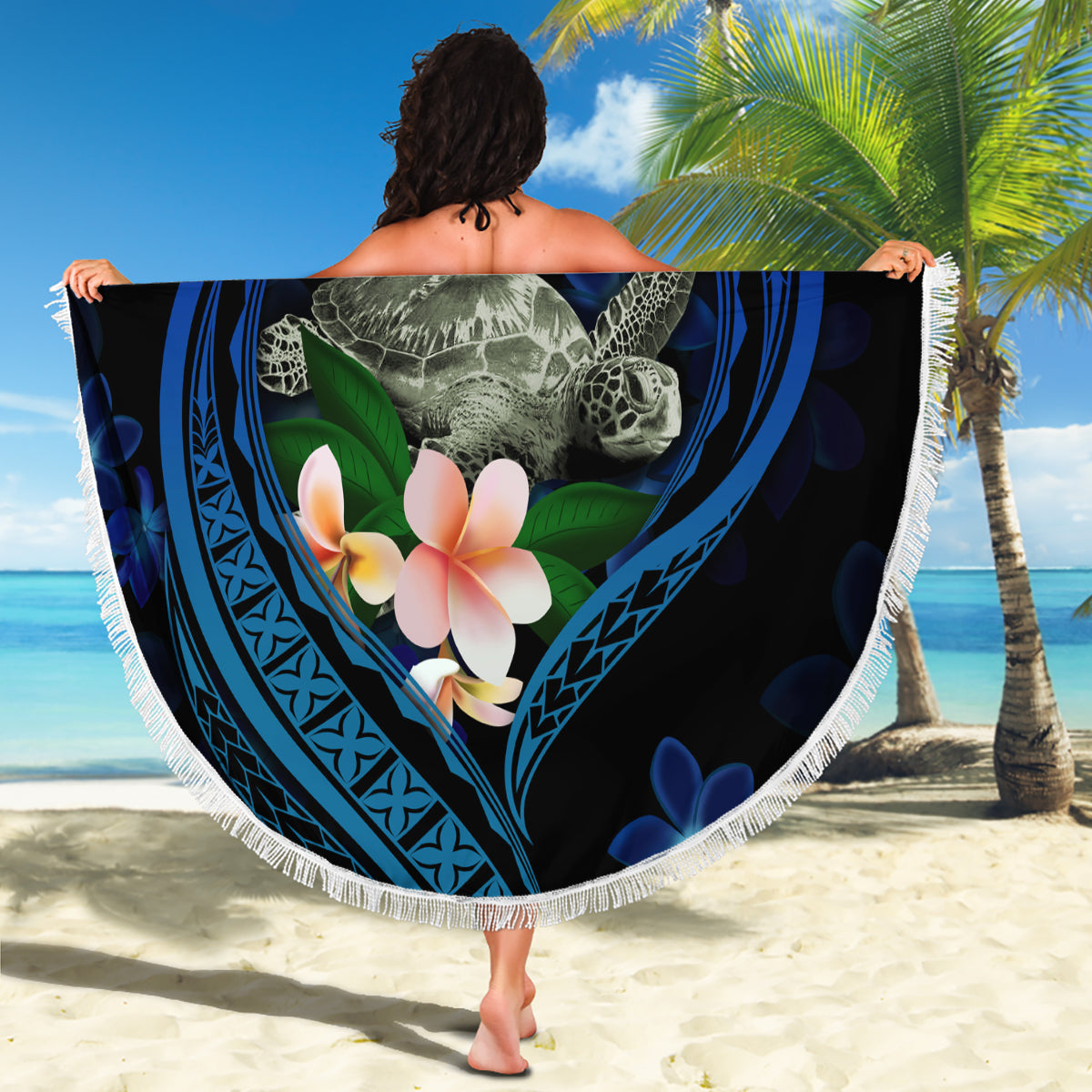 Aloha Polynesian Plumeria Blume Stranddecke Teal Farbe LT03