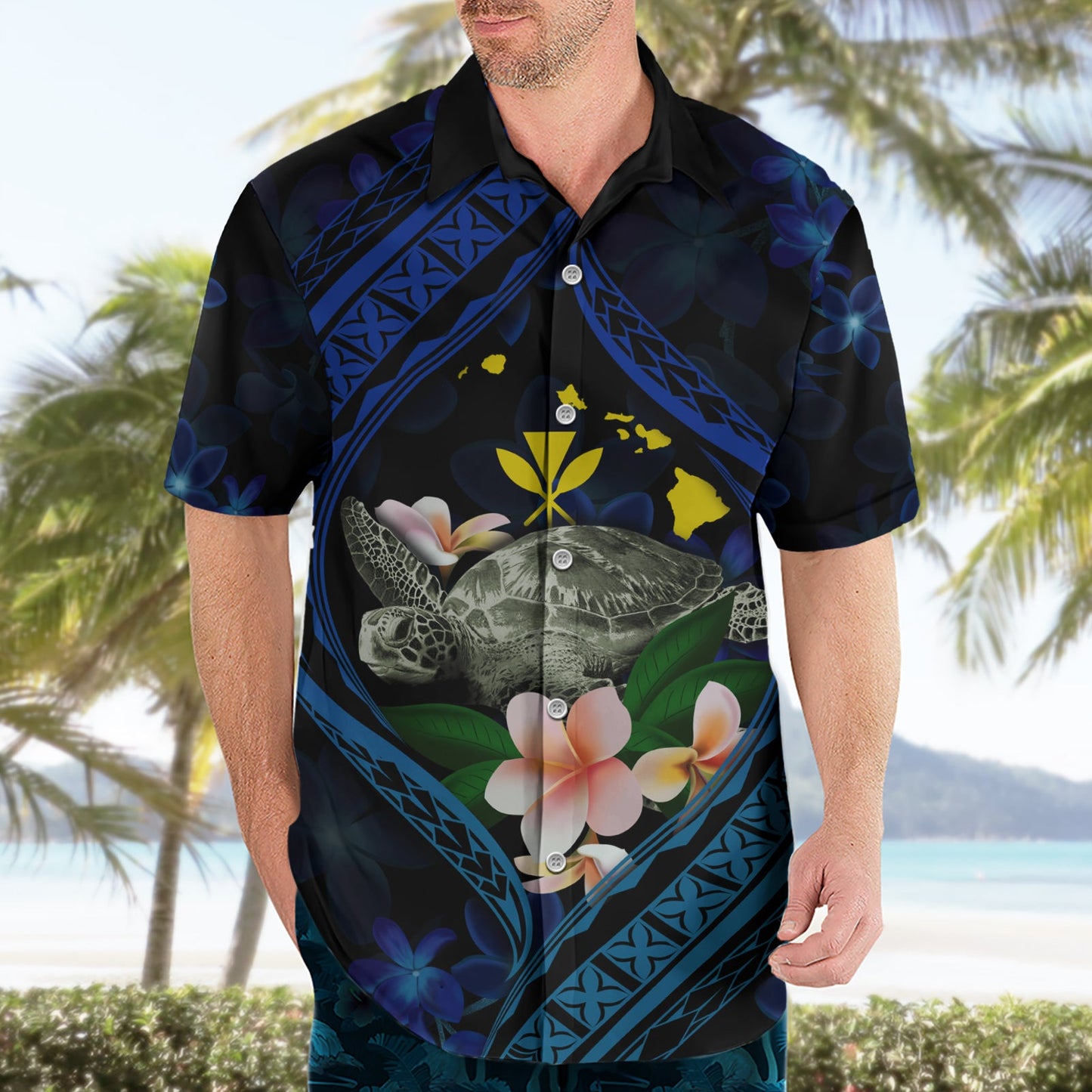 Hawaii Schildkröte Plumeria Blume Fantasievolles Hawaiihemd LT03