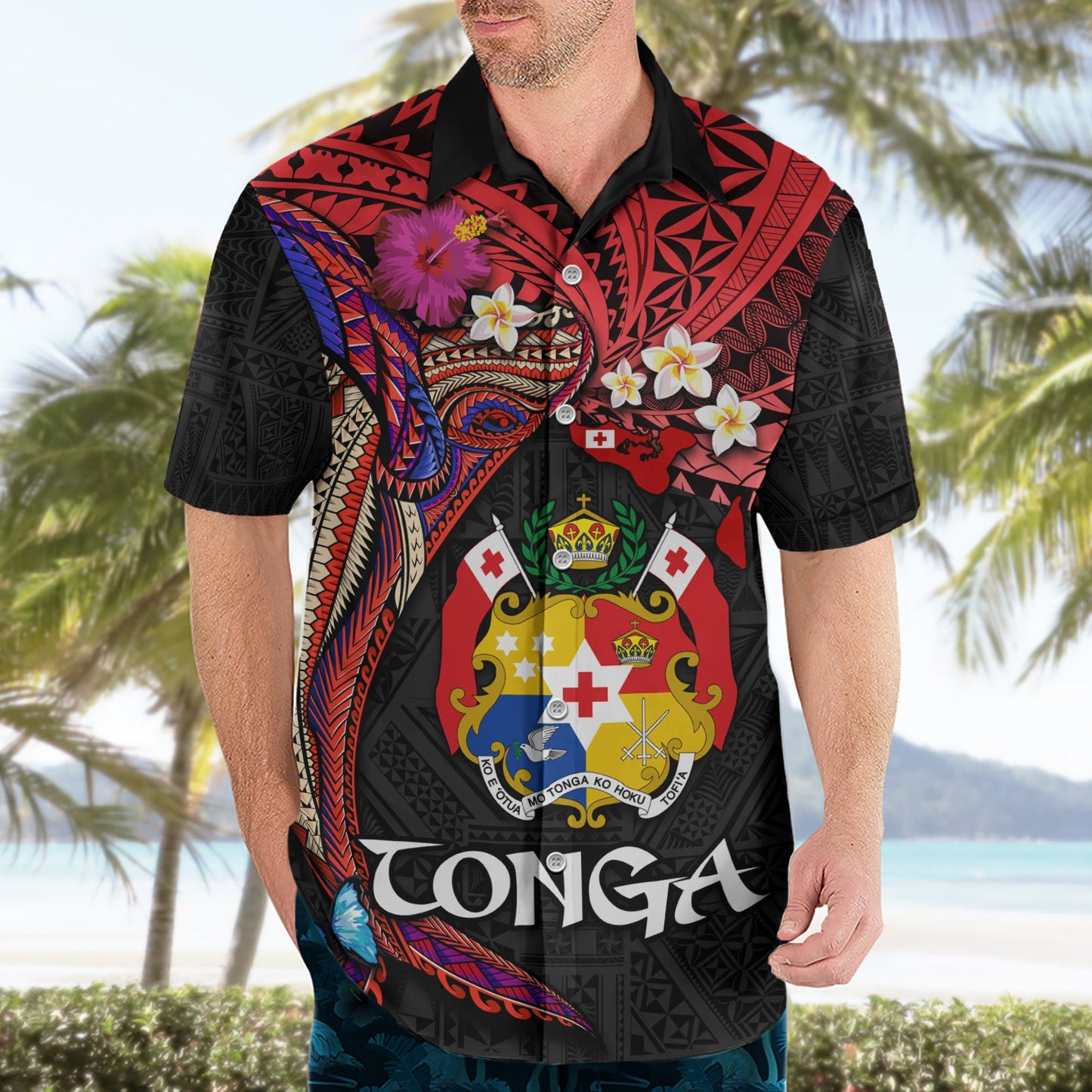 Tonga Emanzipationstag Hawaiihemd Ngatu Buckelwal Polynesische Blume LT03