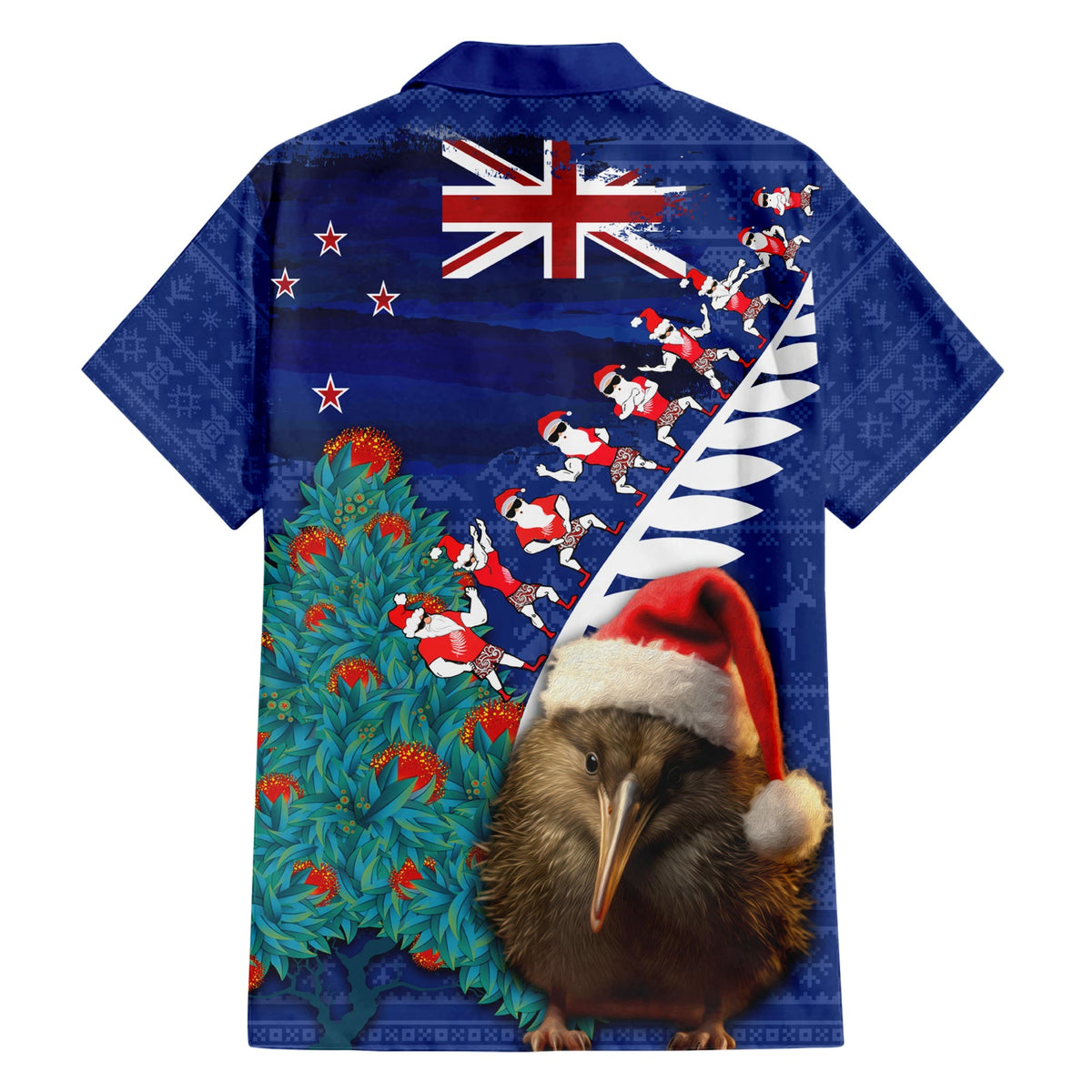 Neuseeland Weihnachten Hawaiihemd Kiwi Vogel Weihnachtsmann und Silberfarn Lustiger Haka Tanz LT03