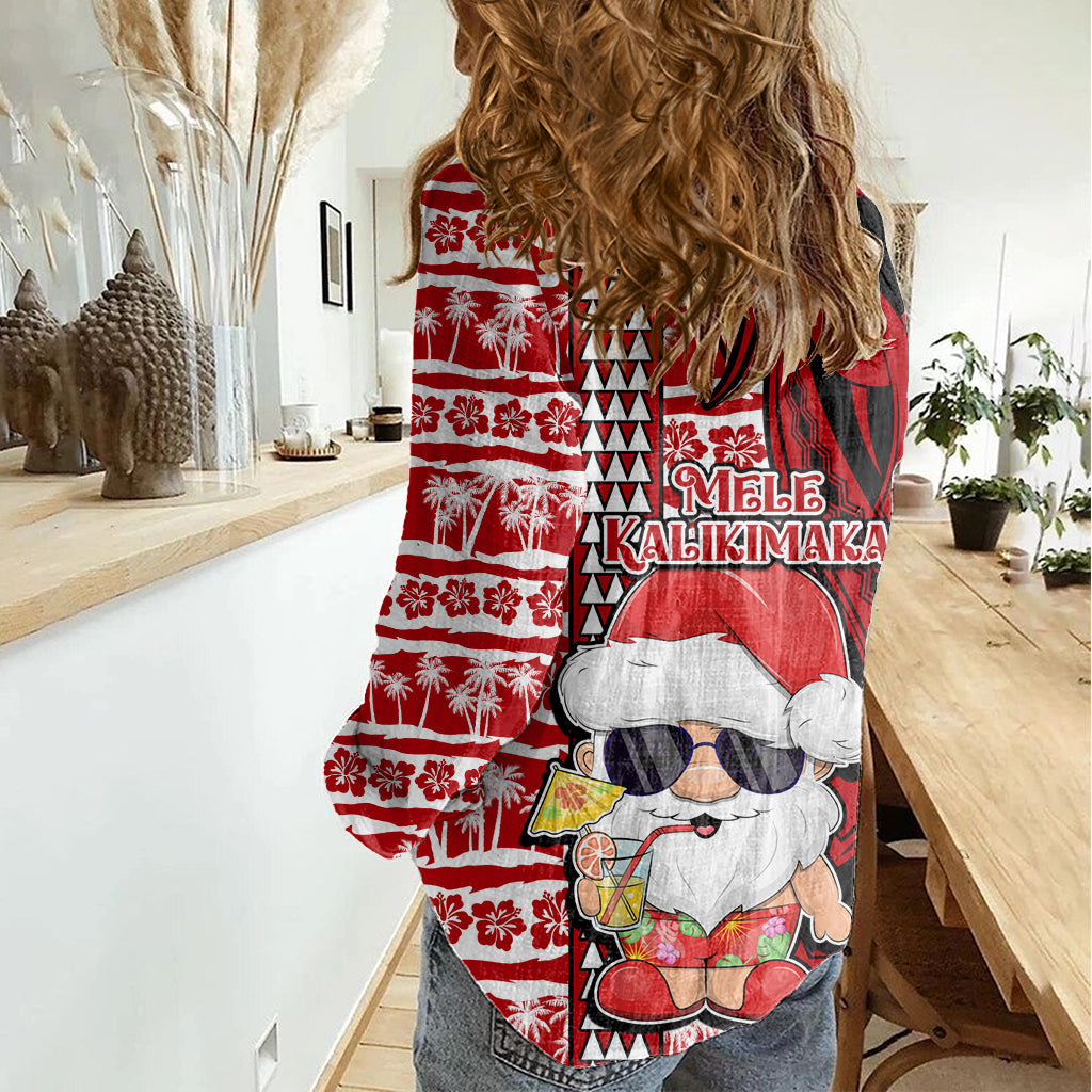 Mele Kalikimaka Hawaii Weihnachten Damen Freizeitshirt Weihnachtsmann Kakau Tribal Mix Polynesien Tattoo LT03