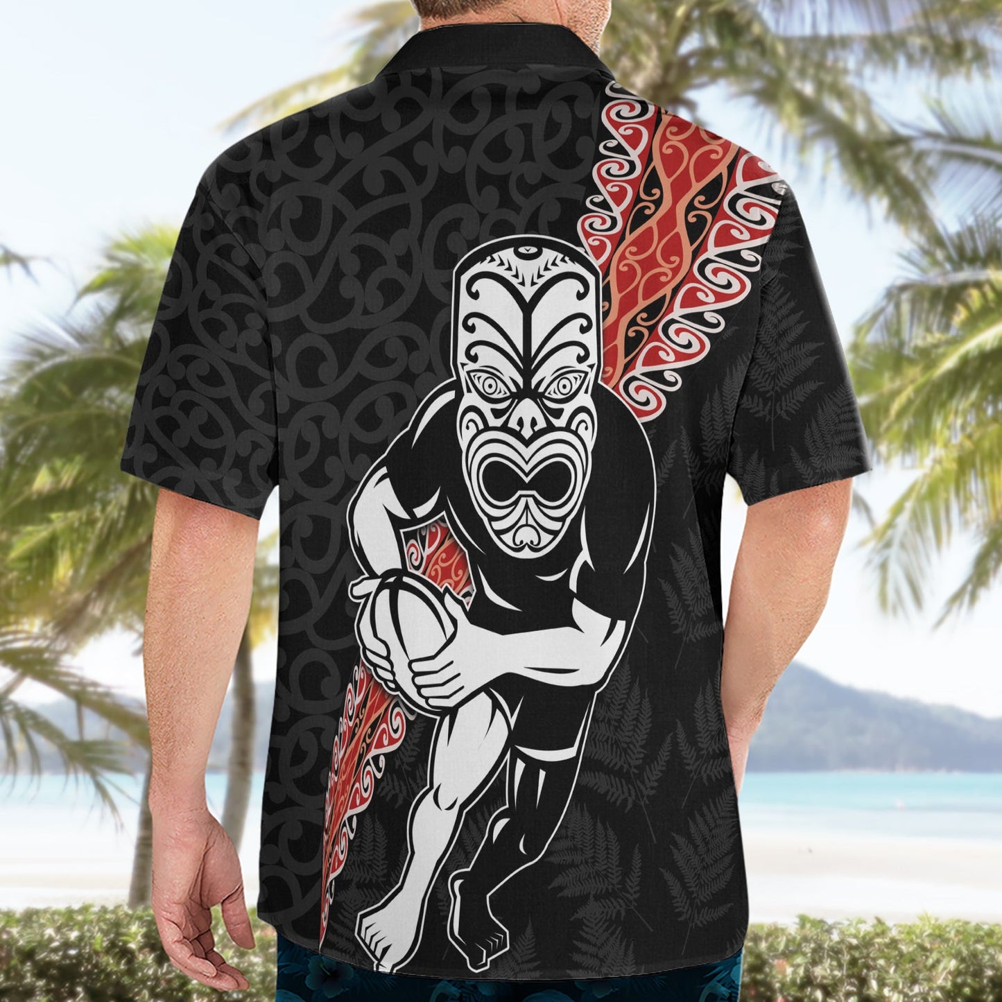Neuseeland Maori Warrior Rugby Hawaiihemd Maori und Silver Fern Half Style LT03