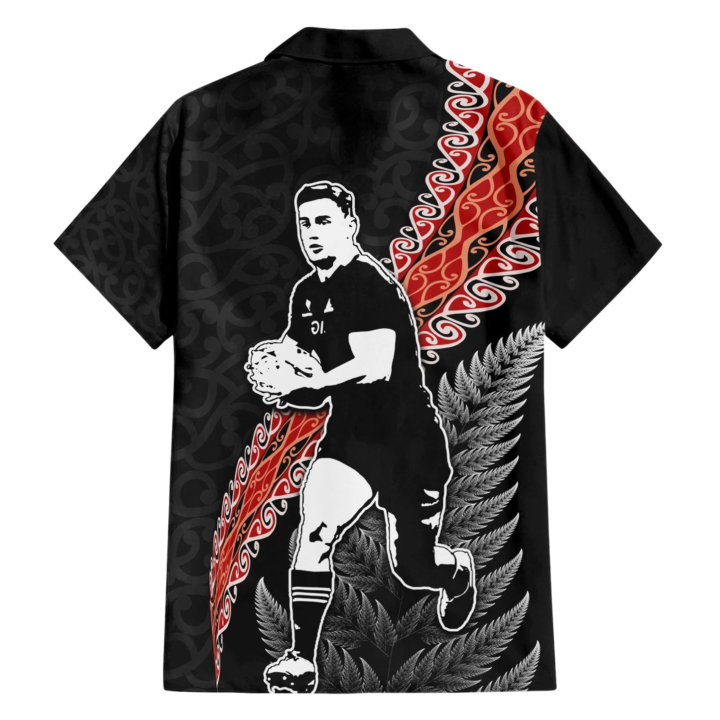 Hawaii-Hemd mit Maori-Rugby-Spieler aus Neuseeland, Maori- und Silberfarn-Halbstil LT03