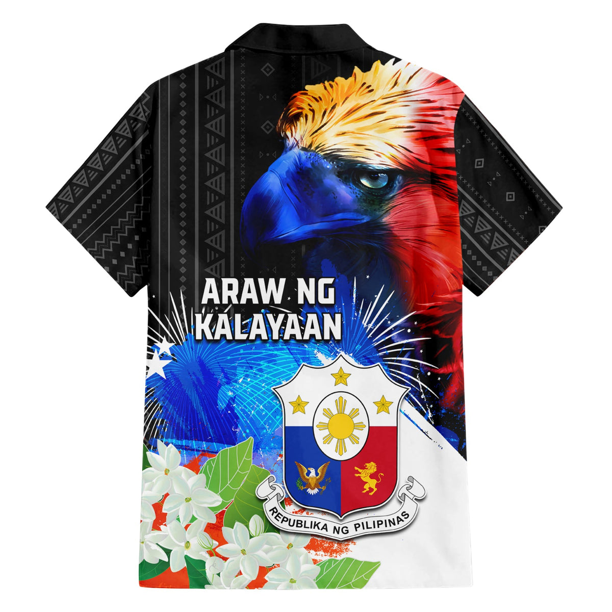 Philippinen Unabhängigkeitstag Hawaiihemd Philippinen Adler und Sampaguita Jasmin Yakan Tribal LT03