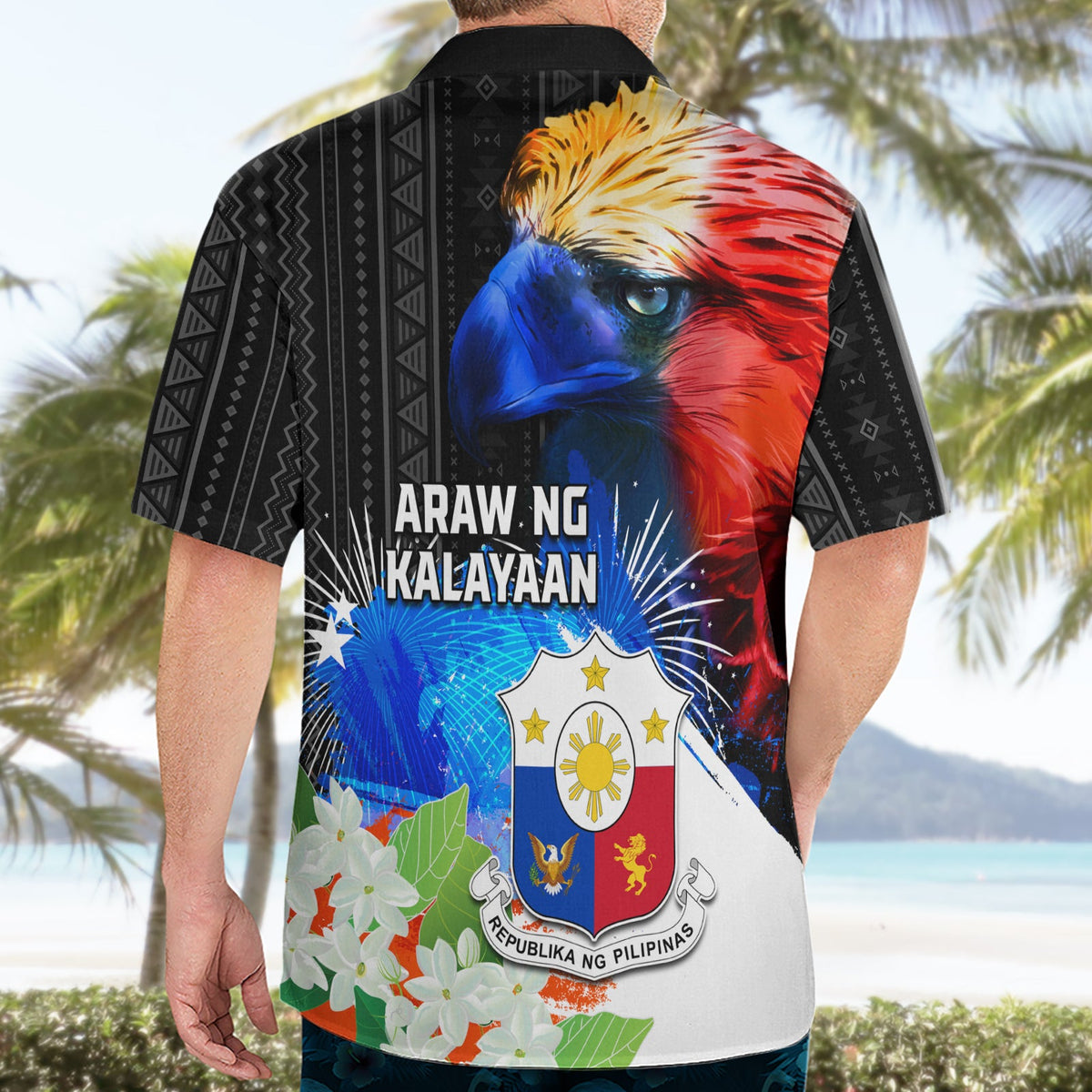 Philippinen Unabhängigkeitstag Hawaiihemd Philippinen Adler und Sampaguita Jasmin Yakan Tribal LT03