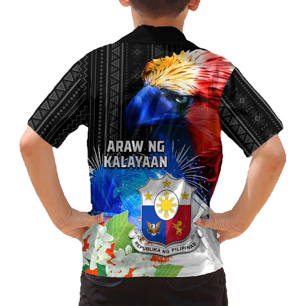 Philippinen Unabhängigkeitstag Hawaiihemd Philippinen Adler und Sampaguita Jasmin Yakan Tribal LT03