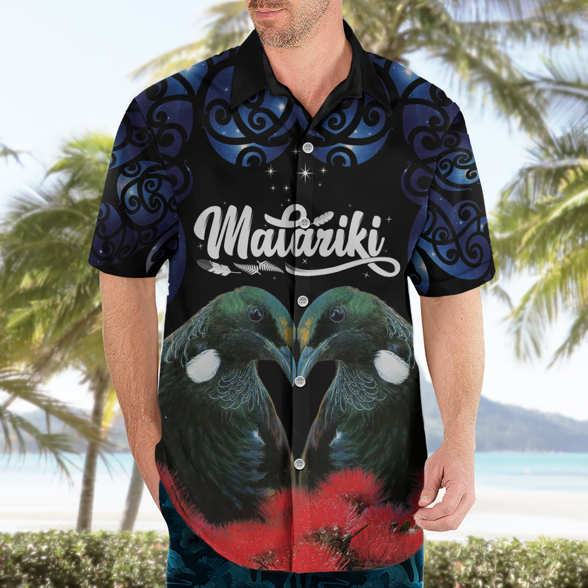 Neuseeland Maori Matariki Hawaiihemd Hongi Tui Vogel Pohutukawa und Polynesien Tribal LT03