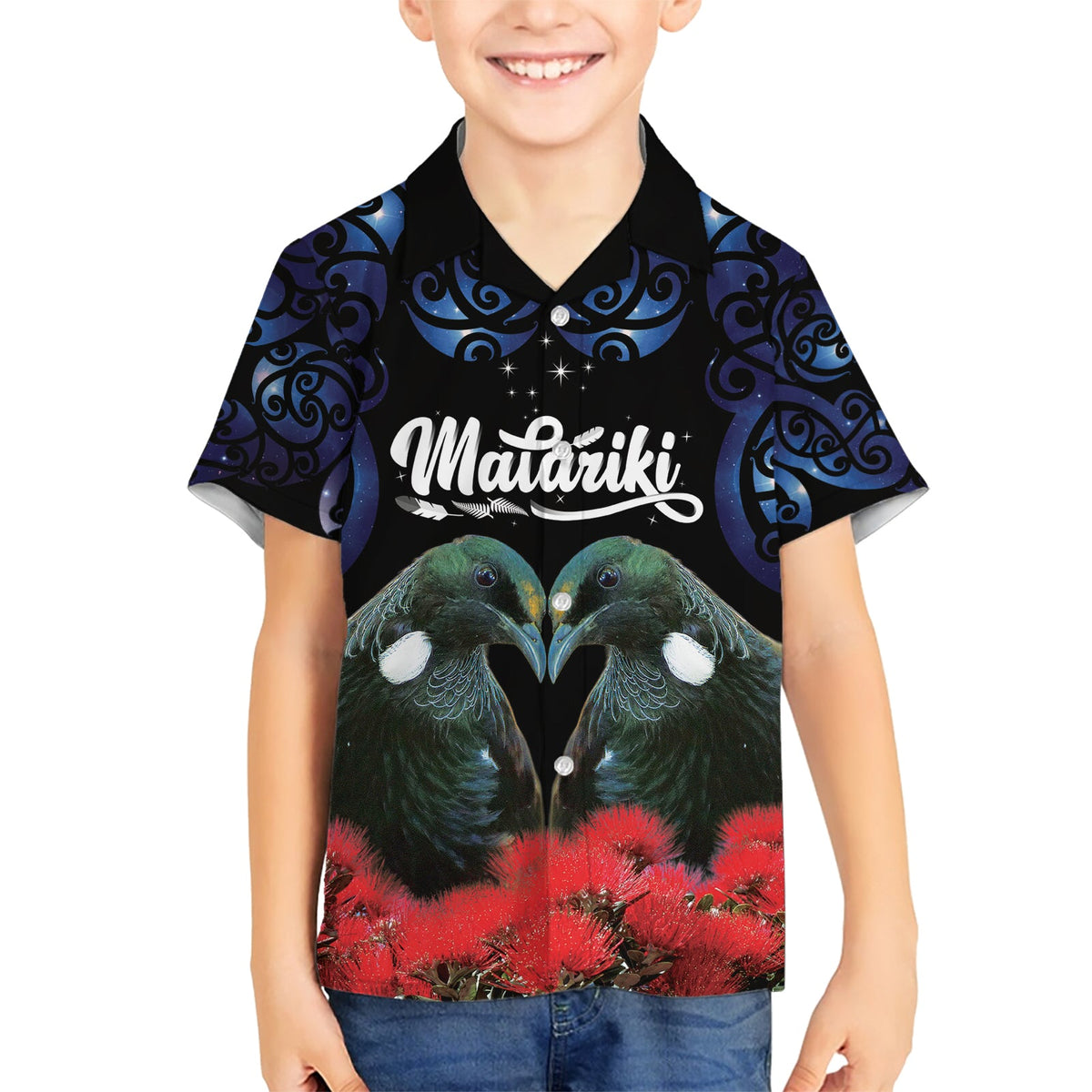 Neuseeland Maori Matariki Hawaiihemd Hongi Tui Vogel Pohutukawa und Polynesien Tribal LT03