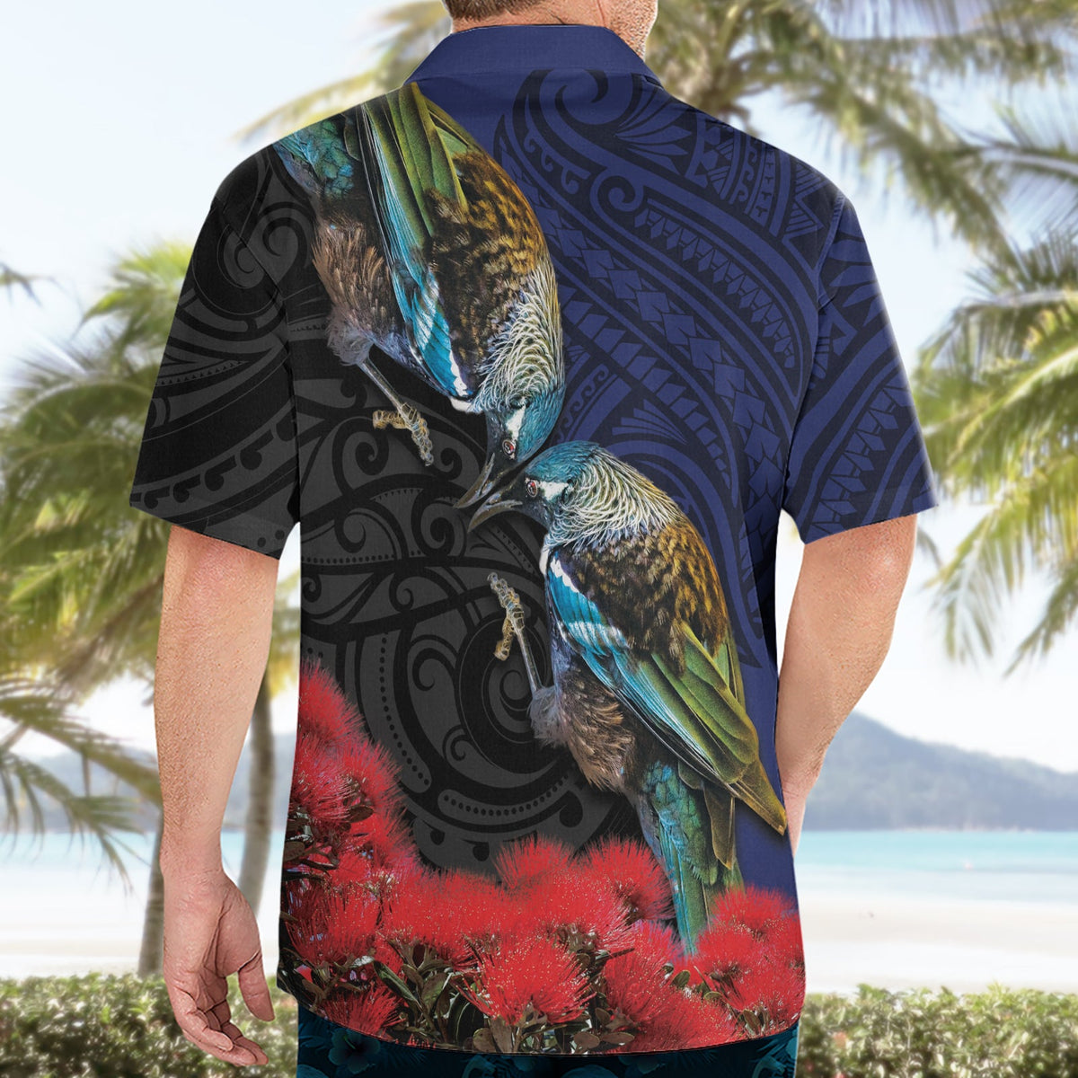 Hawaiihemd der neuseeländischen Maori-Kultur aus der Hongi-Kultur mit Tui-Vogel und polynesischem Muster LT03