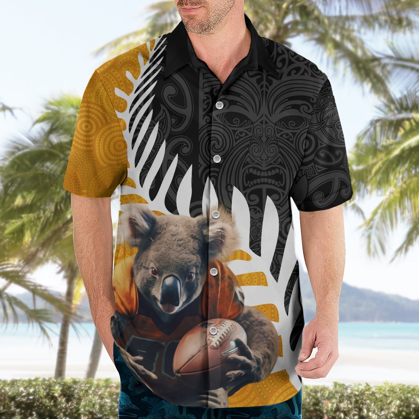 Neuseeland und Australien Rugby Hawaiihemd Koala und Maori Warrior Together LT03