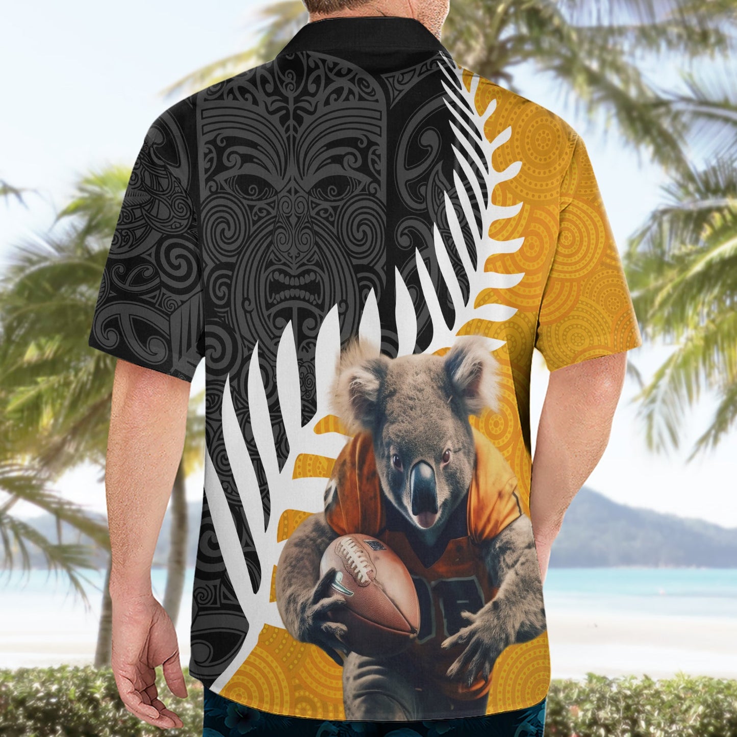 Neuseeland und Australien Rugby Hawaiihemd Koala und Maori Warrior Together LT03