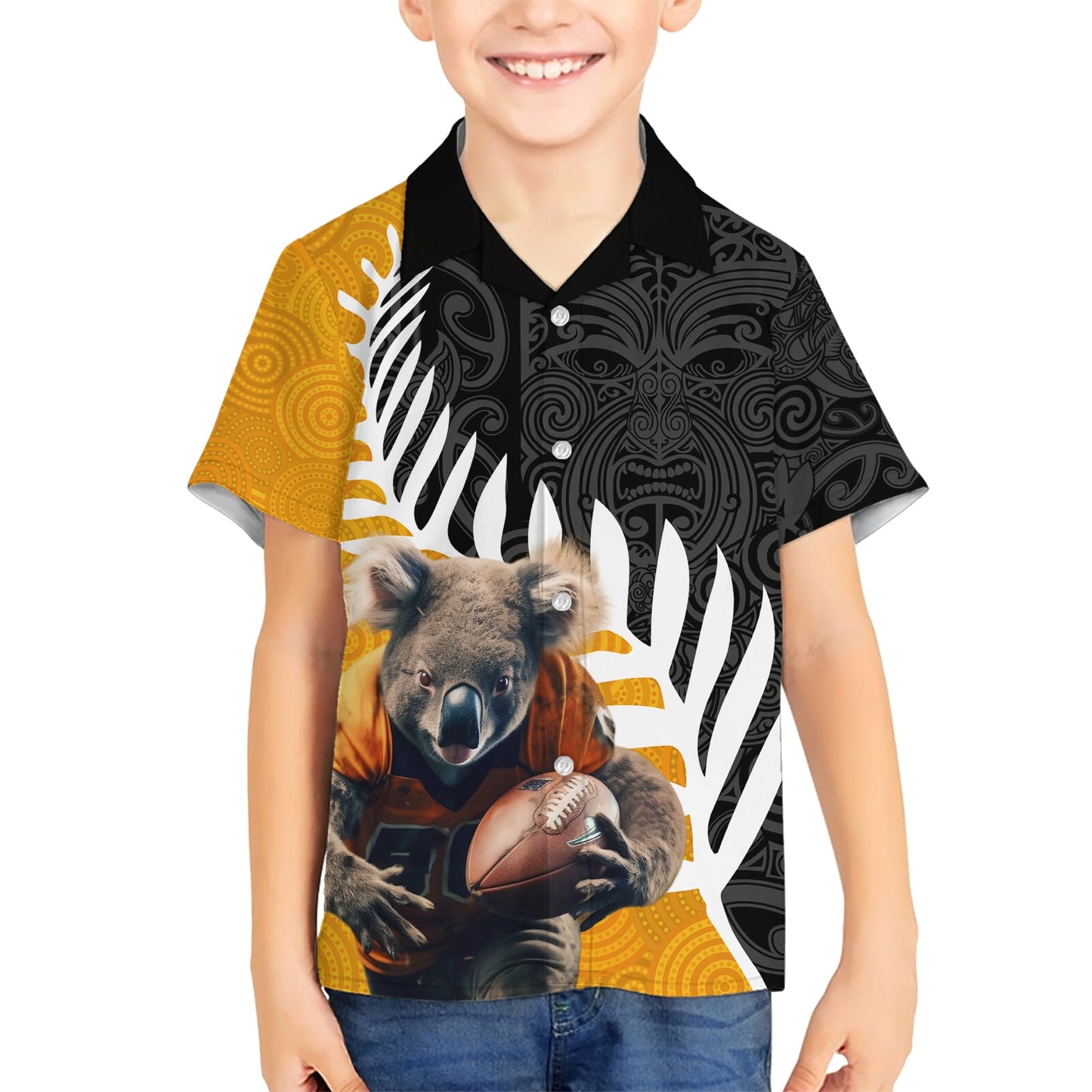 Neuseeland und Australien Rugby Hawaiihemd Koala und Maori Warrior Together LT03