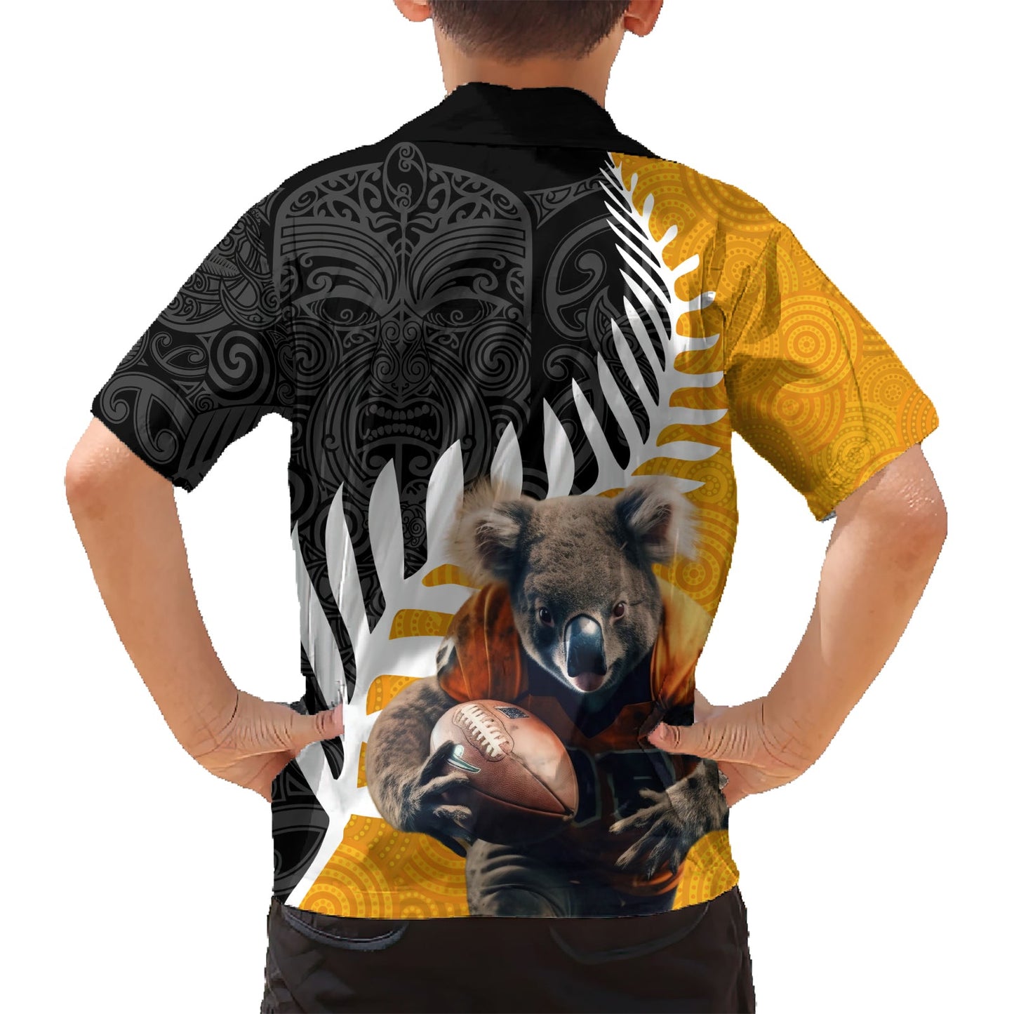 Neuseeland und Australien Rugby Hawaiihemd Koala und Maori Warrior Together LT03