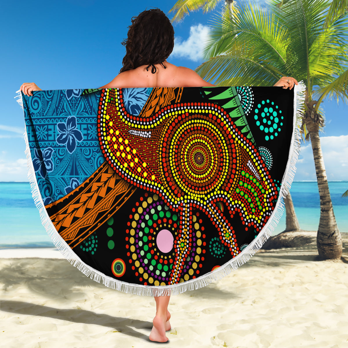 Penama Vanuatu Stranddecke Hibiskus Sand Zeichnung mit Pazifik Muster LT9
