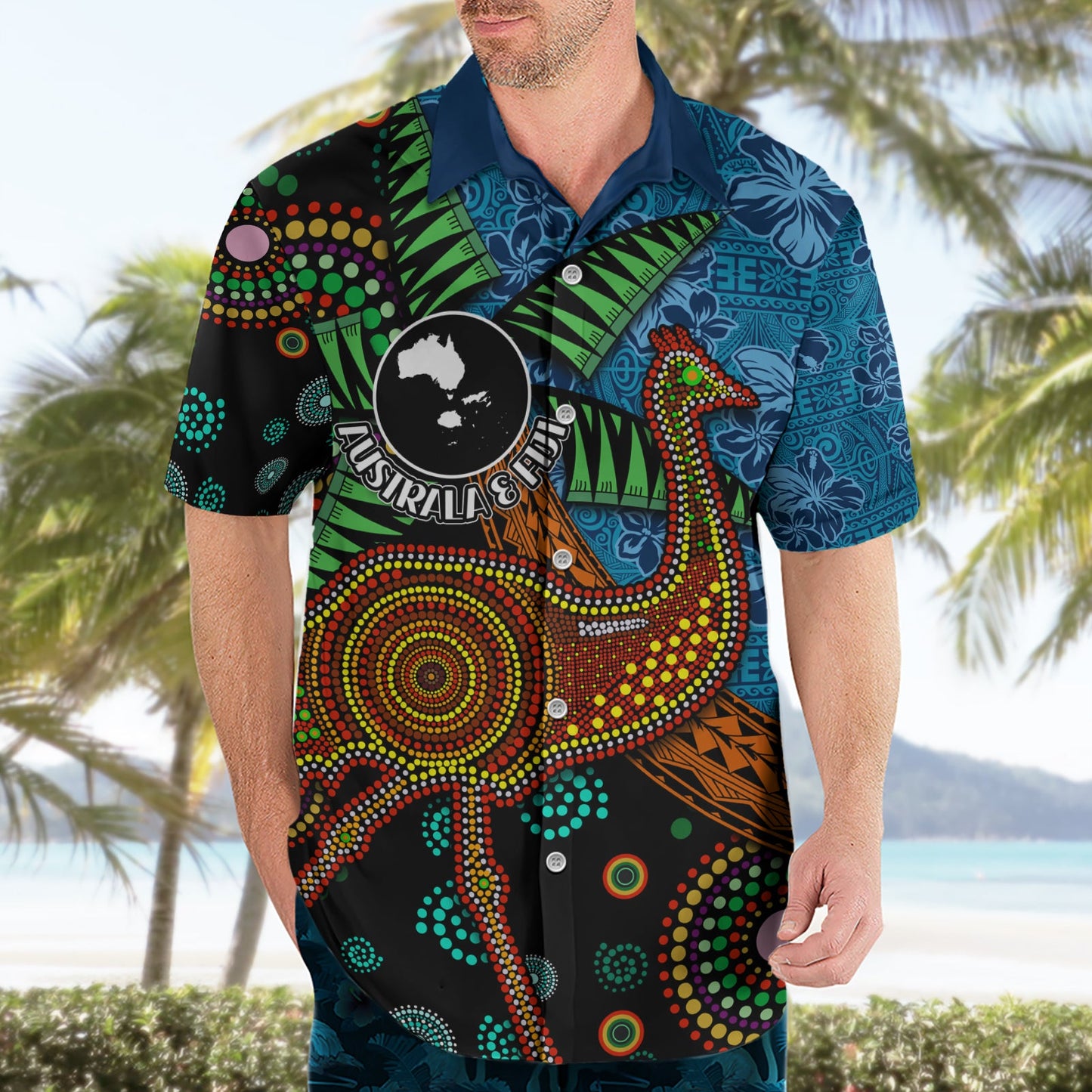 Fidschi und Australien Hawaiihemd Palme und Abogirinal Emu LT03