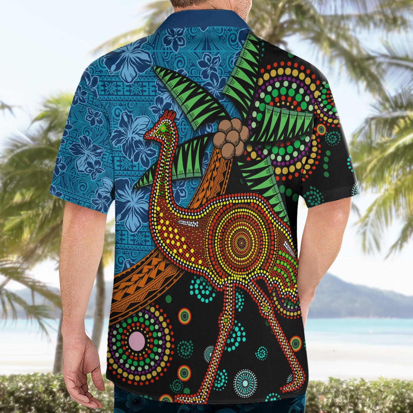 Fidschi und Australien Hawaiihemd Palme und Abogirinal Emu LT03