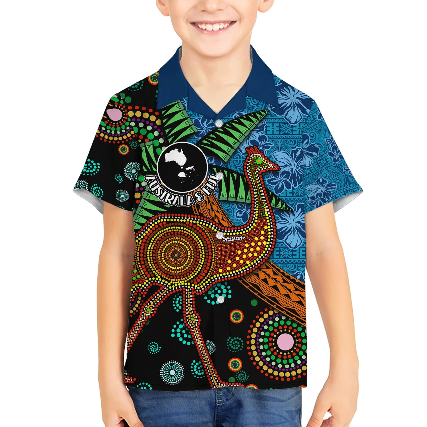 Fidschi und Australien Hawaiihemd Palme und Abogirinal Emu LT03