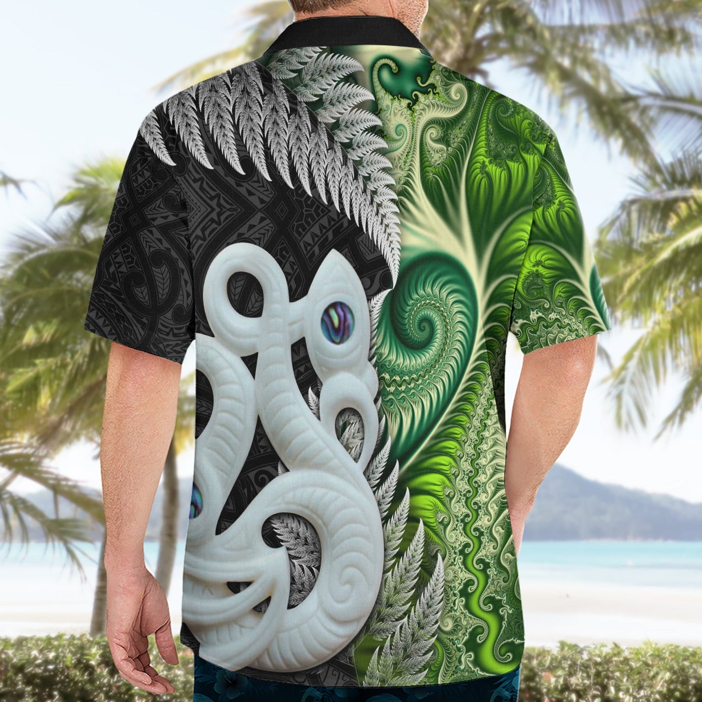 Neuseeland Koru Natur Hawaiihemd Manaia und Silberfarn Maori Muster LT03