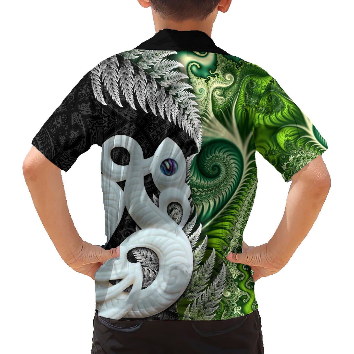 Neuseeland Koru Natur Hawaiihemd Manaia und Silberfarn Maori Muster LT03