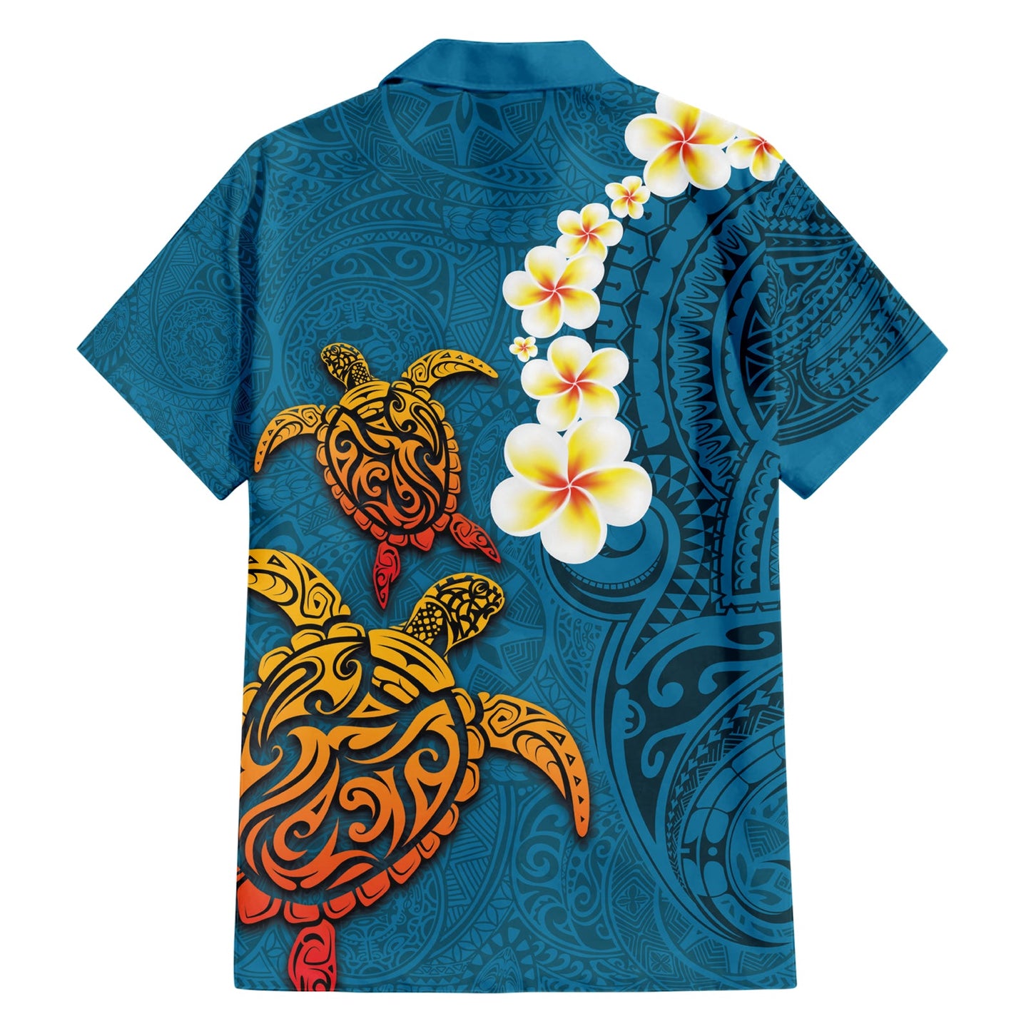 Hawaii Schildkröte Plumeria Blume Hawaiihemd Polynesian Muster Blau Farbe LT03