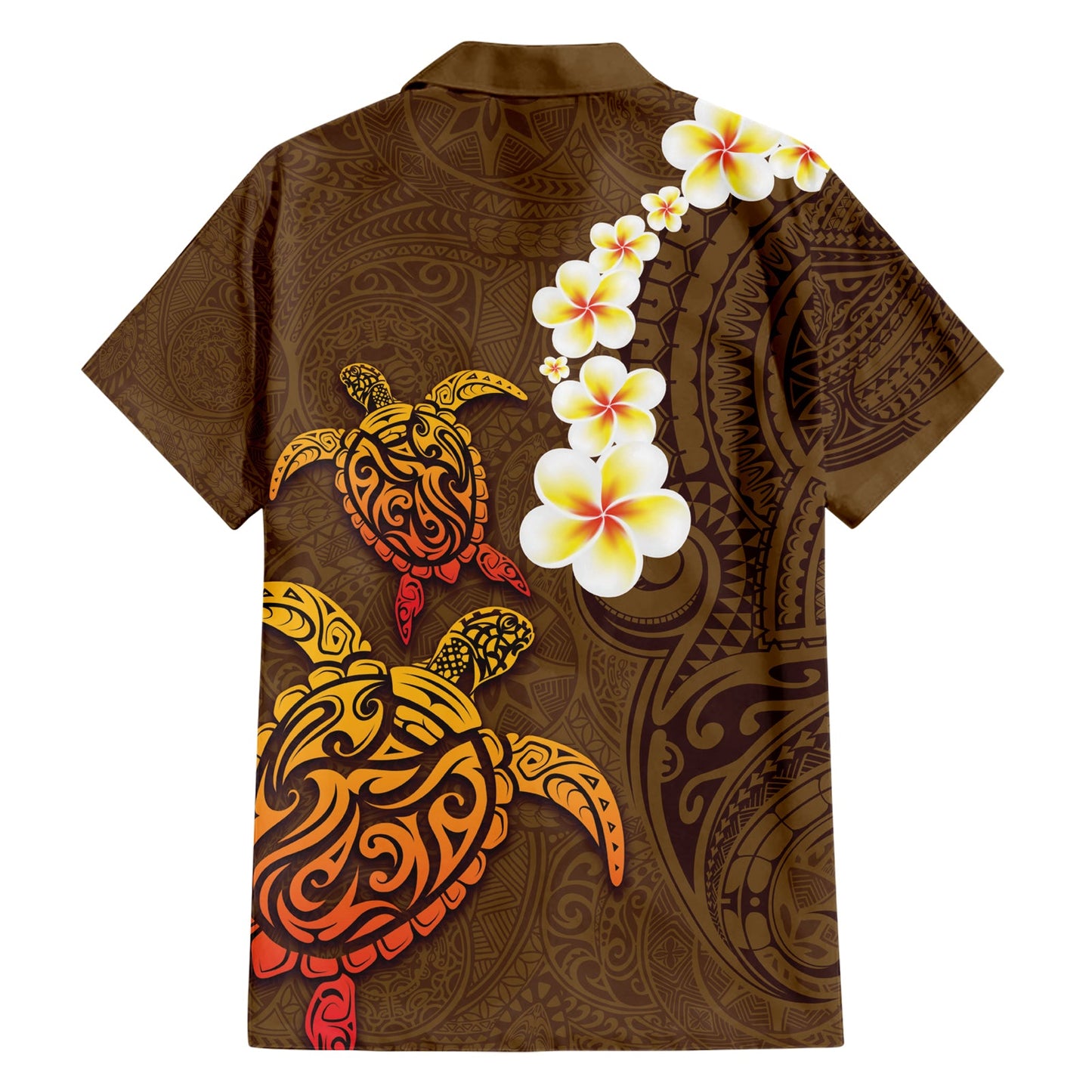 Hawaii Schildkröte Plumeria Blume Hawaiihemd Polynesian Muster Braun Farbe LT03