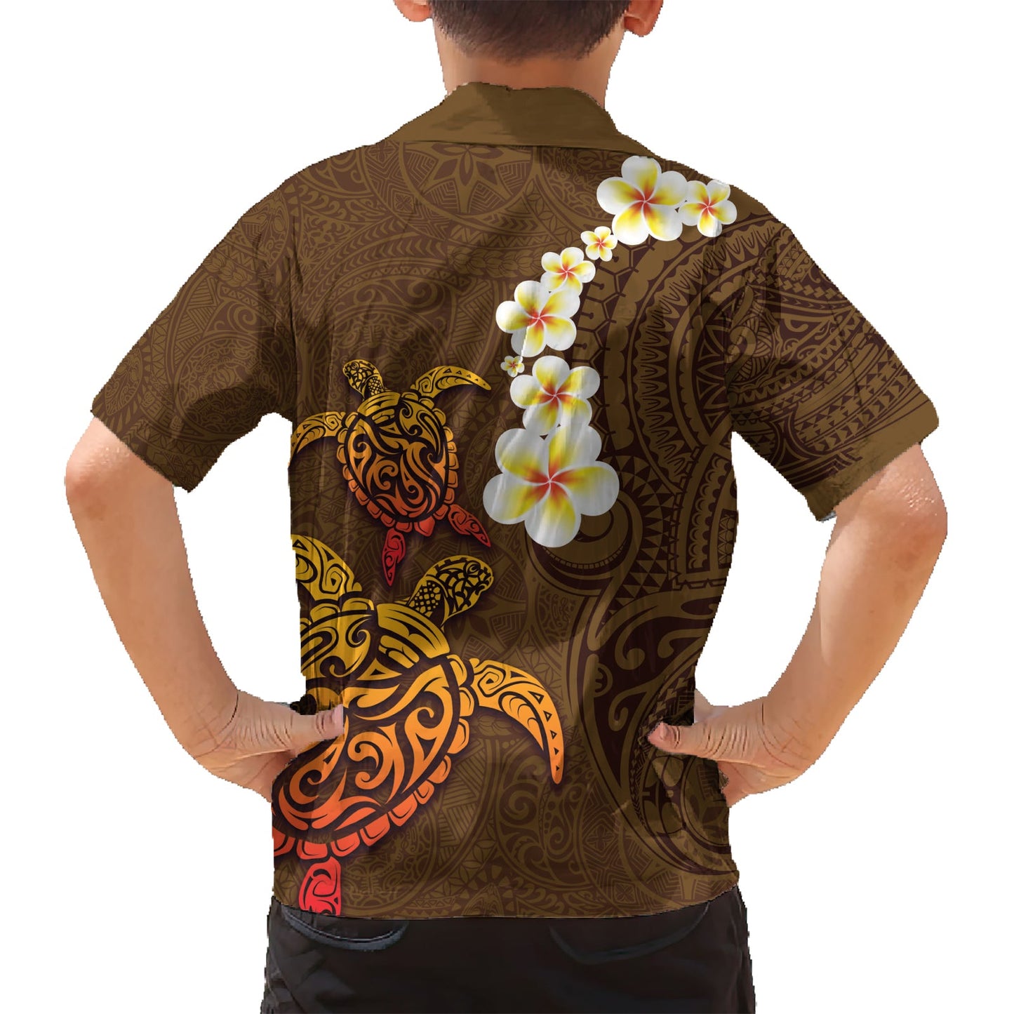 Hawaii Schildkröte Plumeria Blume Hawaiihemd Polynesian Muster Braun Farbe LT03