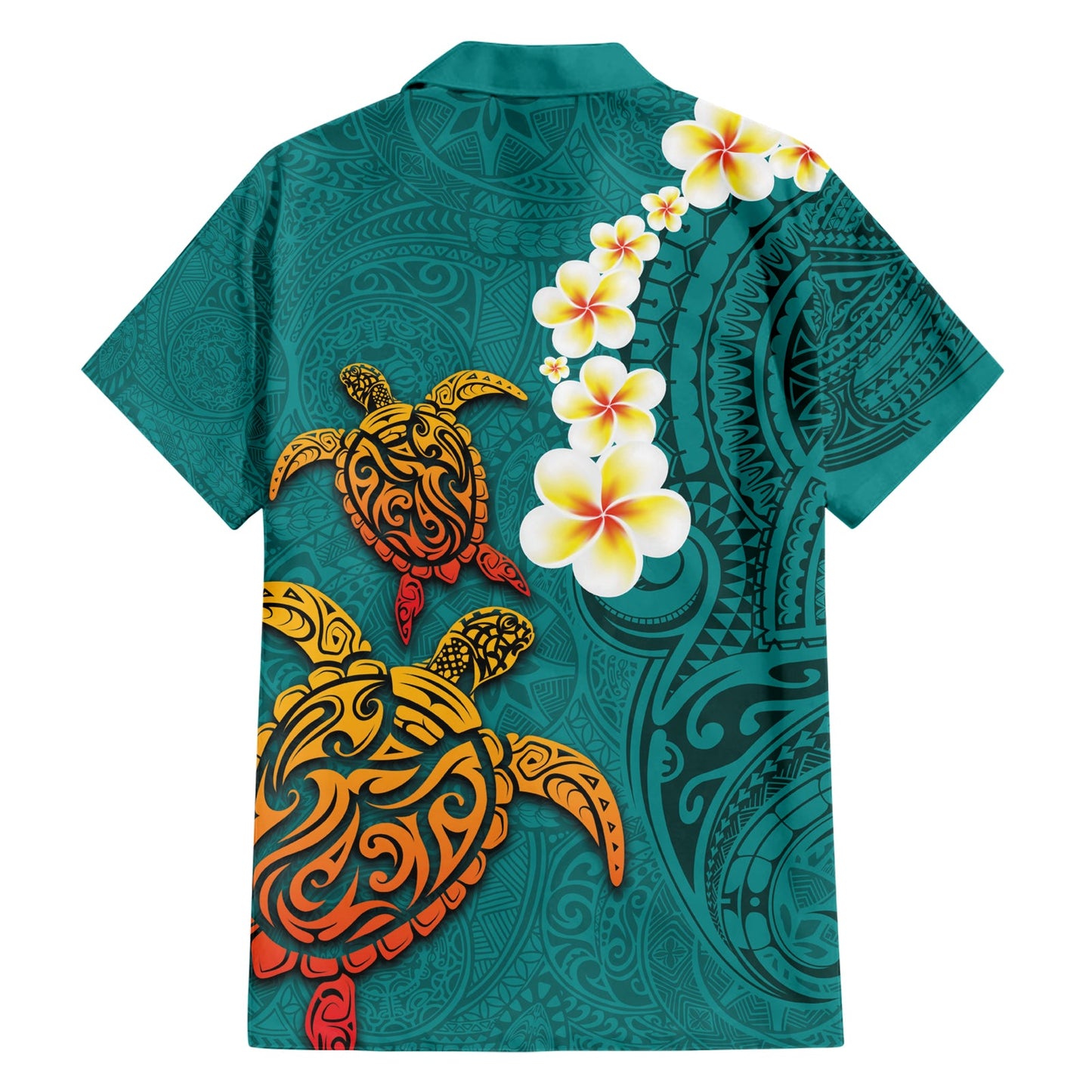 Hawaii Schildkröte Plumeria Blume Hawaiihemd Polynesisches Muster Türkis Farbe LT03