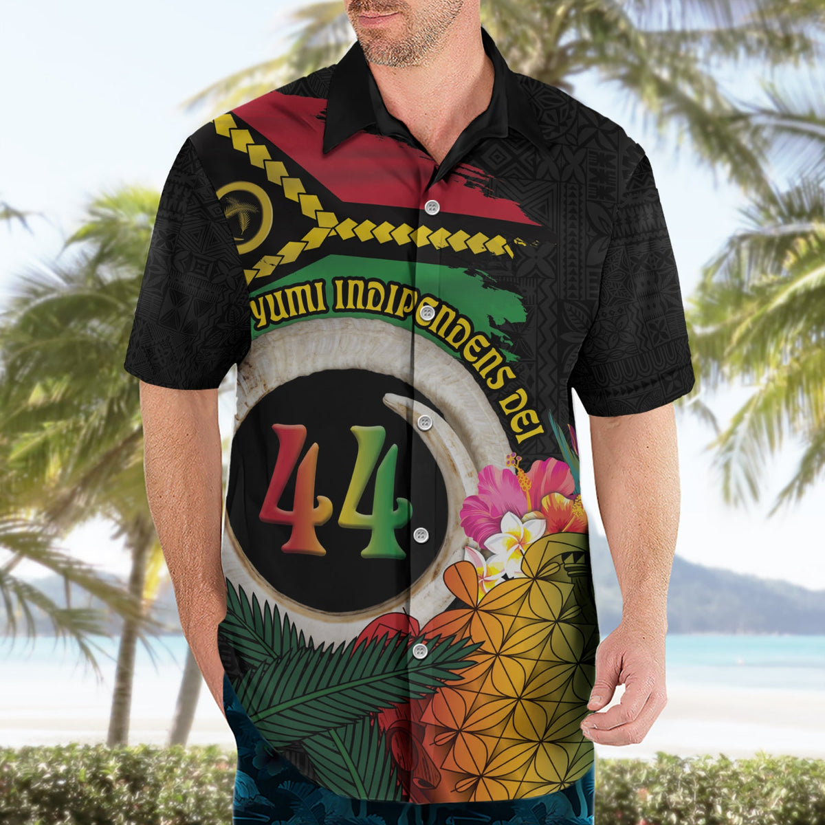 Vanuatu Selebretem 44. Indipendens Dei Hawaiihemd Sandzeichnung Schildkröte Melanesian Vibes LT03