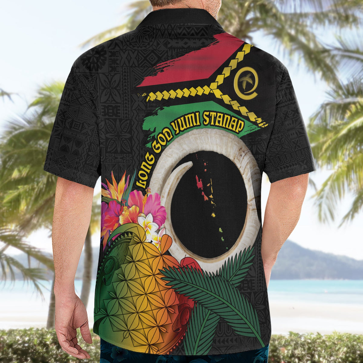 Vanuatu Selebretem 44. Indipendens Dei Hawaiihemd Sandzeichnung Schildkröte Melanesian Vibes LT03
