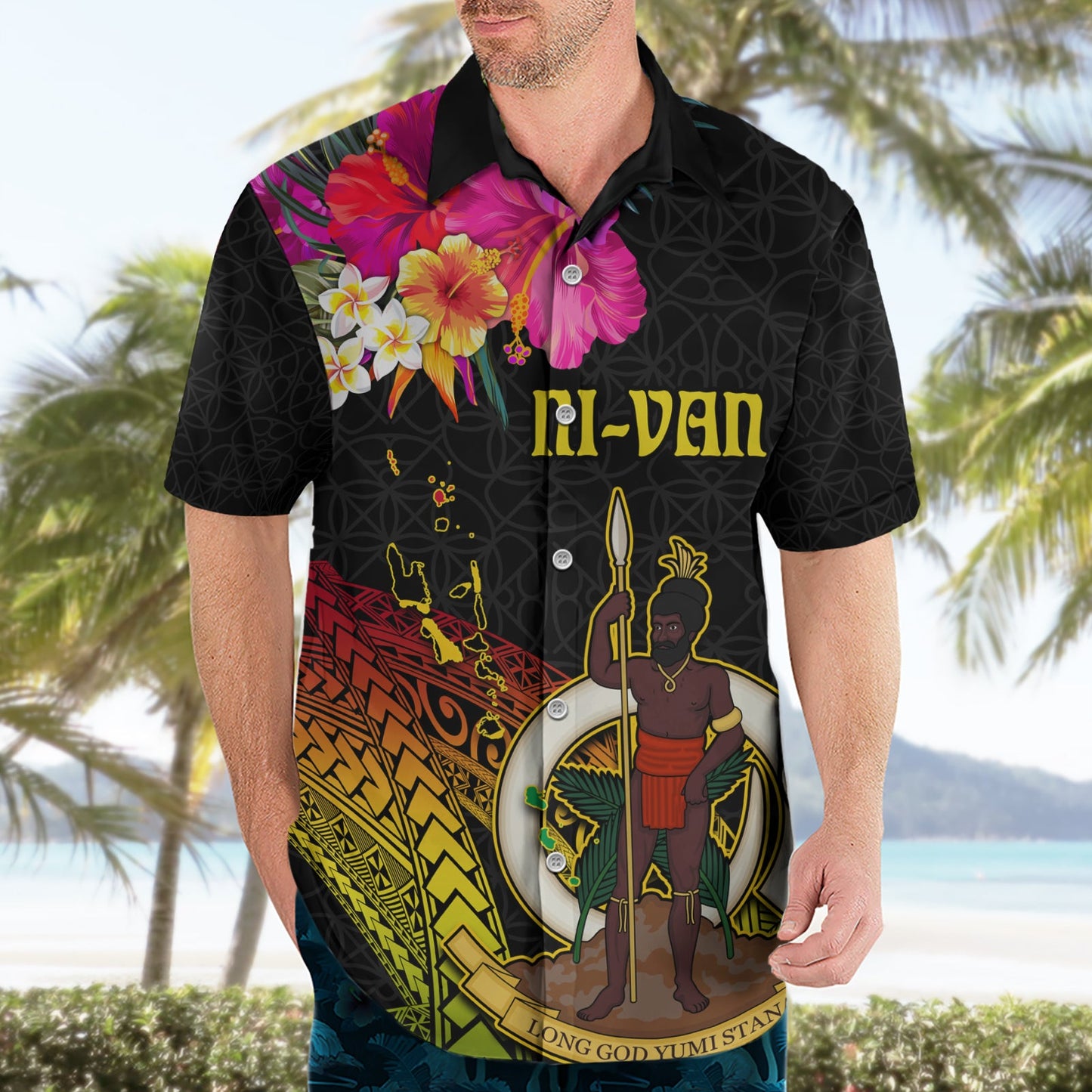 Vanuatu Ni-Van Hawaiihemd Wappen Sandzeichnung LT03