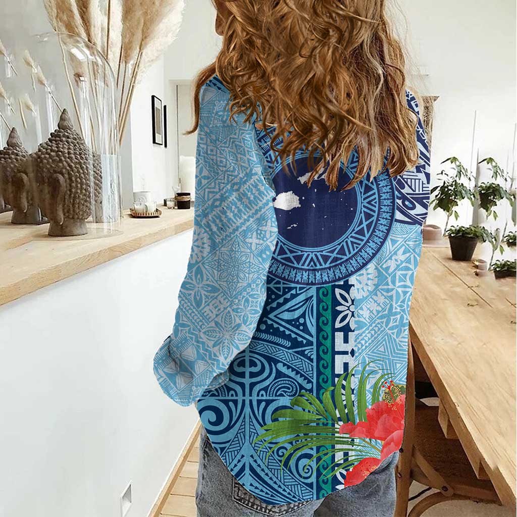 Fiji Day Damen Freizeithemd Tapa Muster und Hibiskusblüte LT03