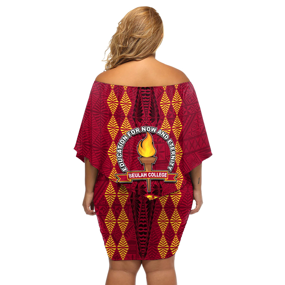 Tonga Beulah College Schulterfreies Kurzes Kleid blumen Ngatu und polynesisches Muster LT03