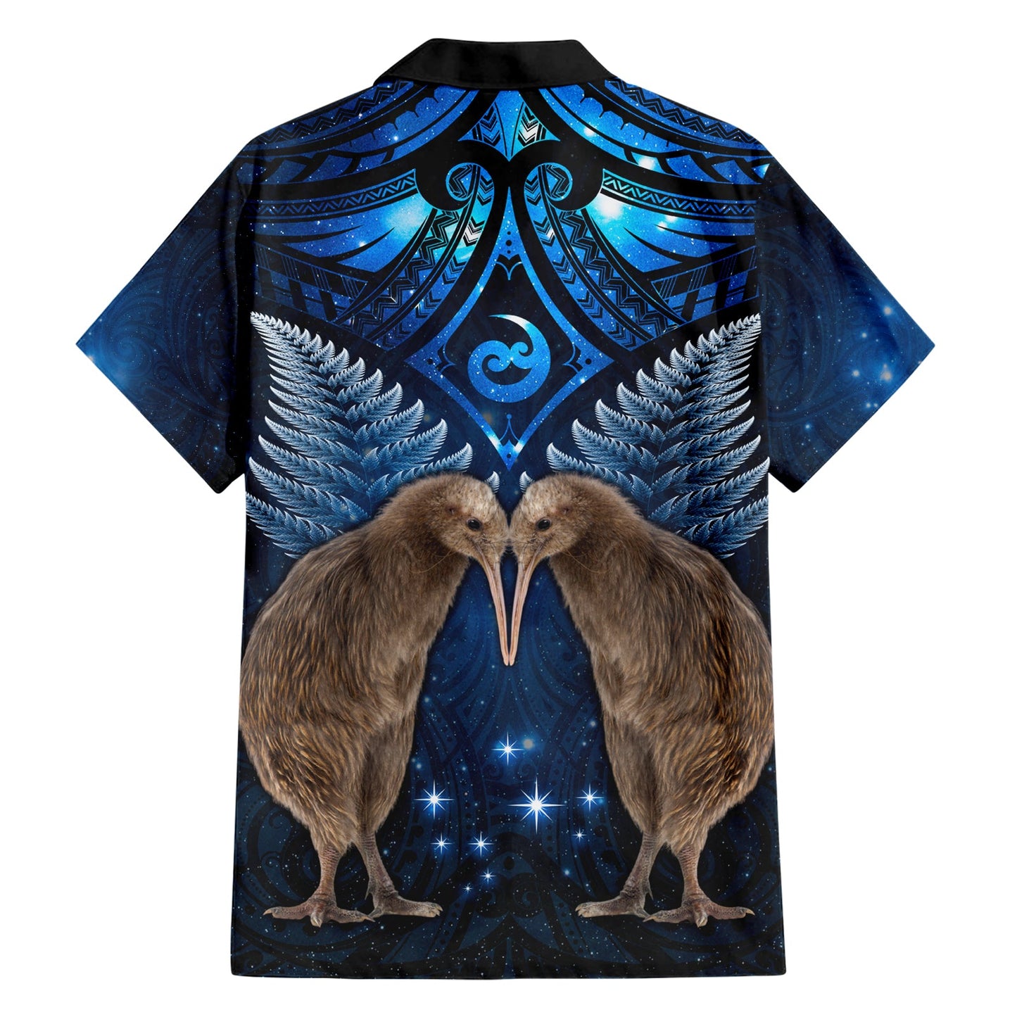 Neuseeländisches Maori Matariki Hawaiihemd Hongi Kiwi Vogel und Silberfarn LT03