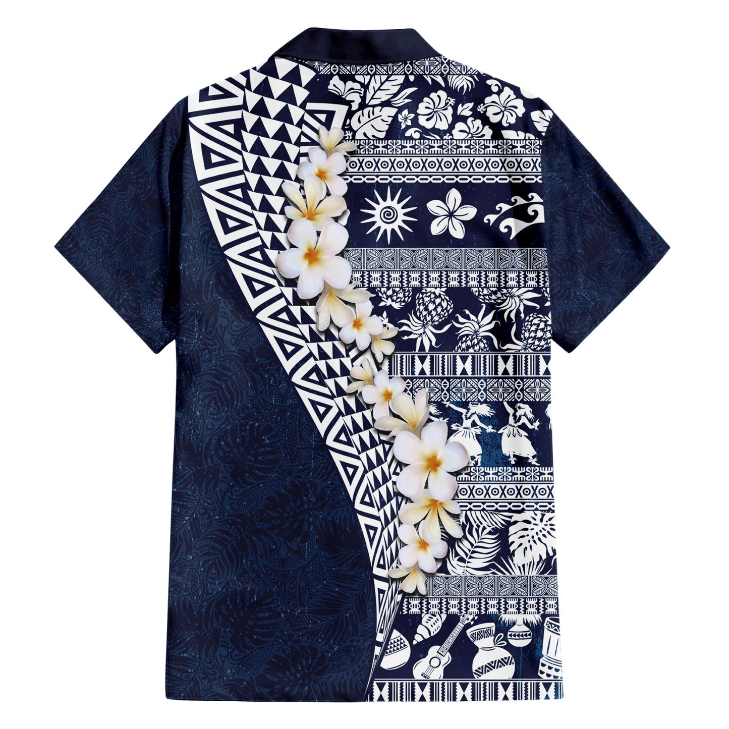 Hawaii Plumeria Tribal Vintage Hawaiihemd Spezial Blau LT03