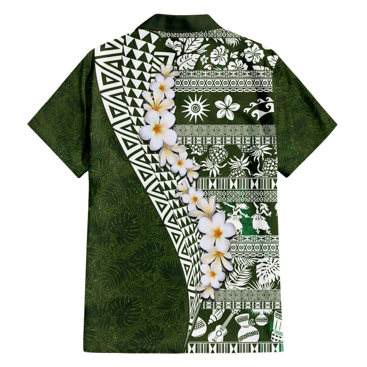 Hawaii Plumeria Tribal Vintage Hawaiihemd Spezial Grün LT03