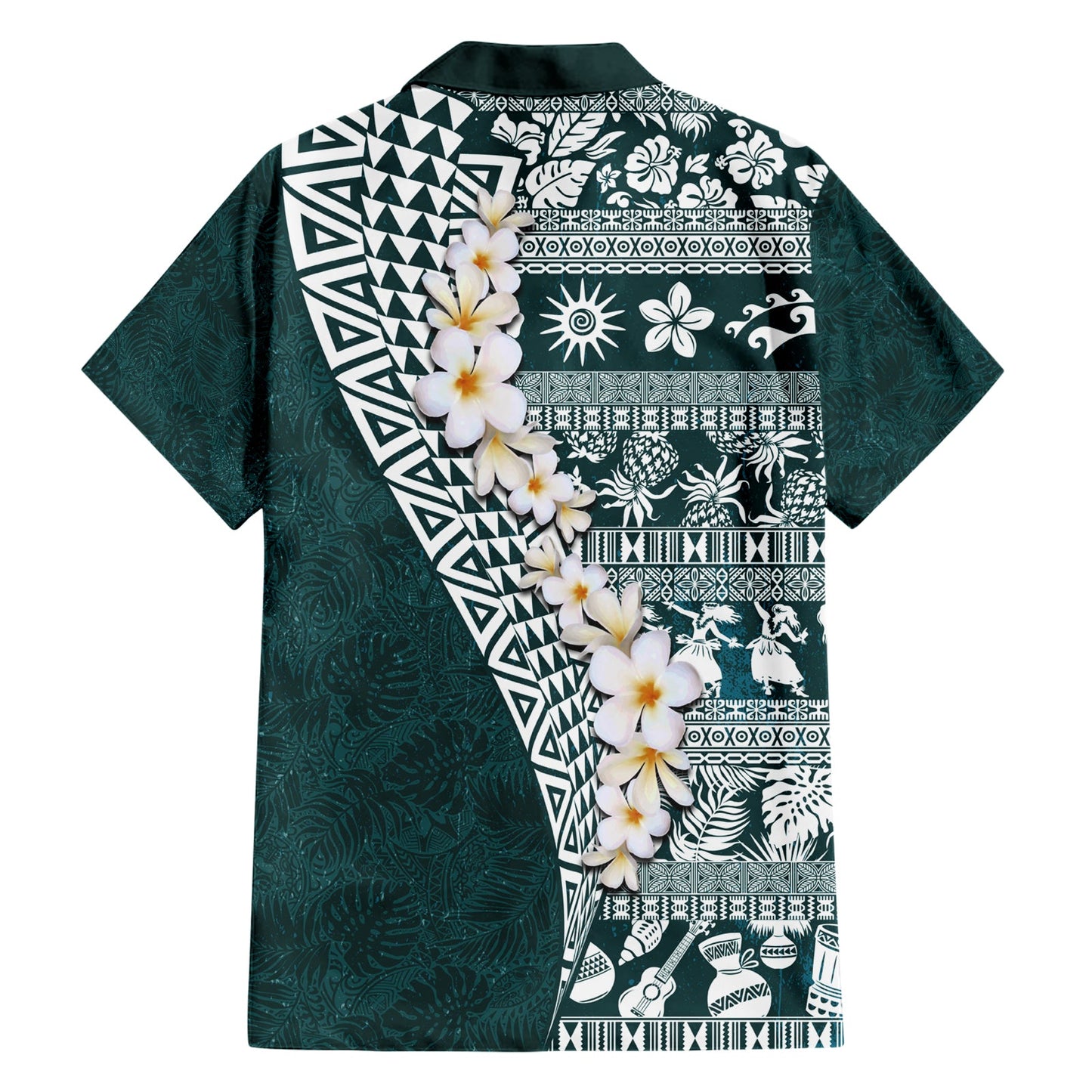 Hawaii Plumeria Tribal Vintage Hawaiihemd Spezial Türkis LT03
