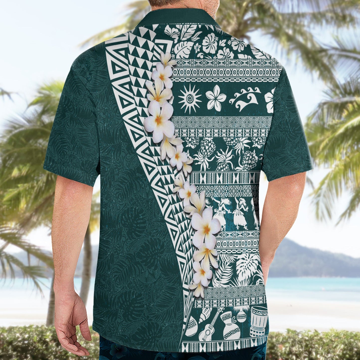 Hawaii Plumeria Tribal Vintage Hawaiihemd Spezial Türkis LT03