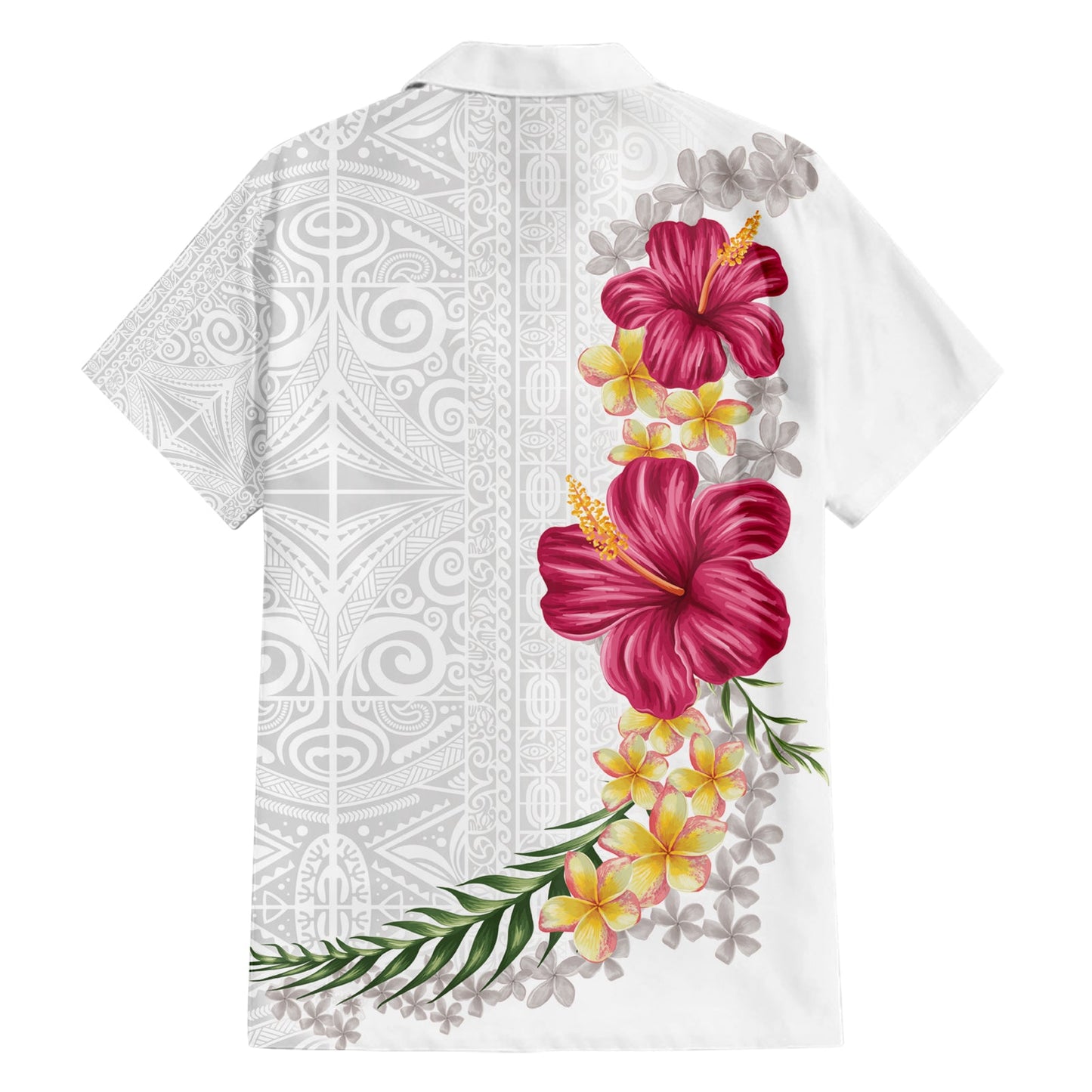 Hawaiihemd mit Plumeria und Hibiskus, Weiß, Mode LT03