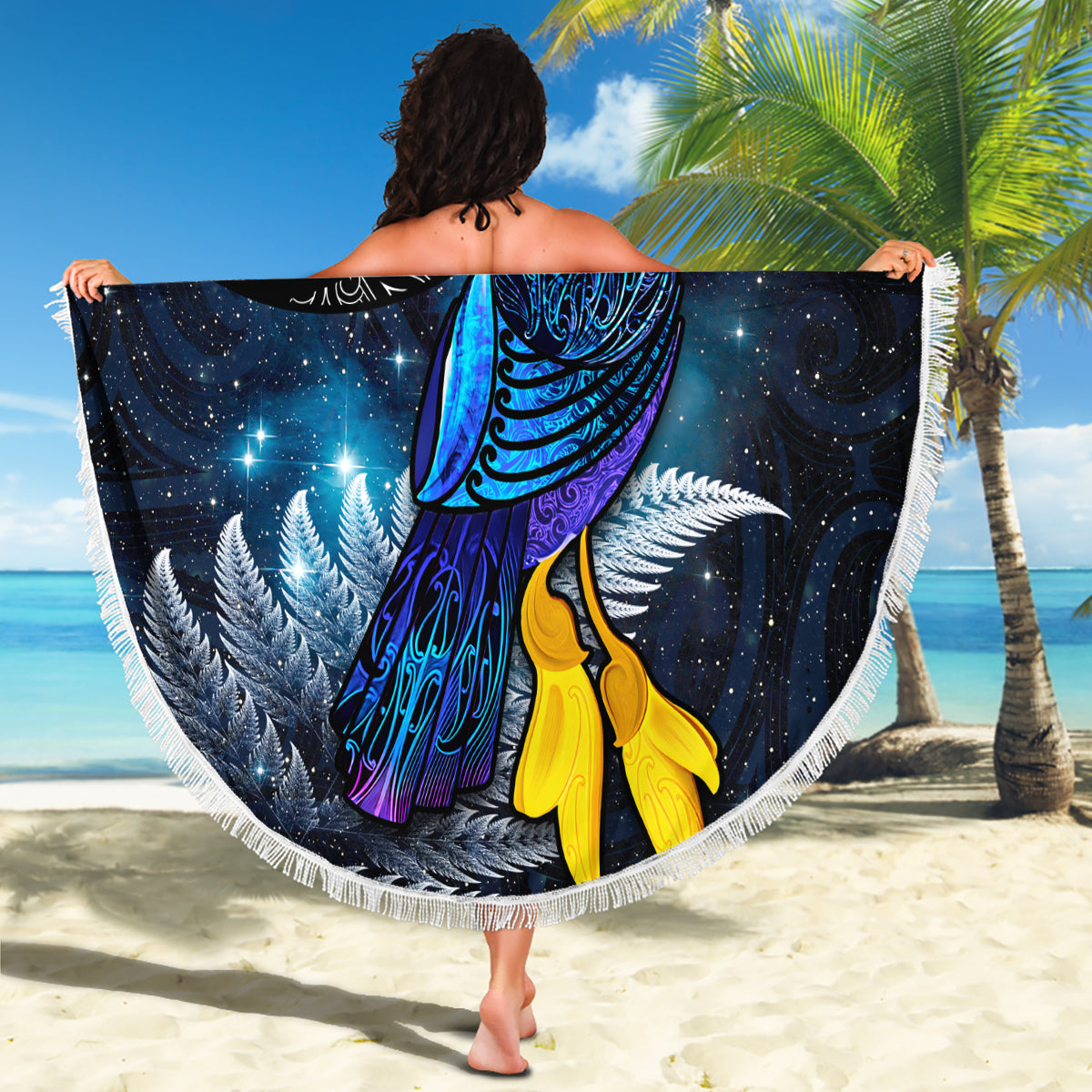 Polynesisches Muster mit Plumeria-Blumen Stranddecke Limettengrün LT05