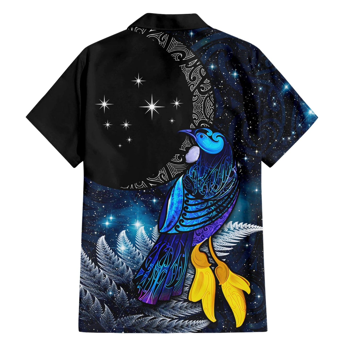 Neuseeland Tui Vogel Matariki Hawaiihemd Galaxy Farn mit Maori Muster LT03