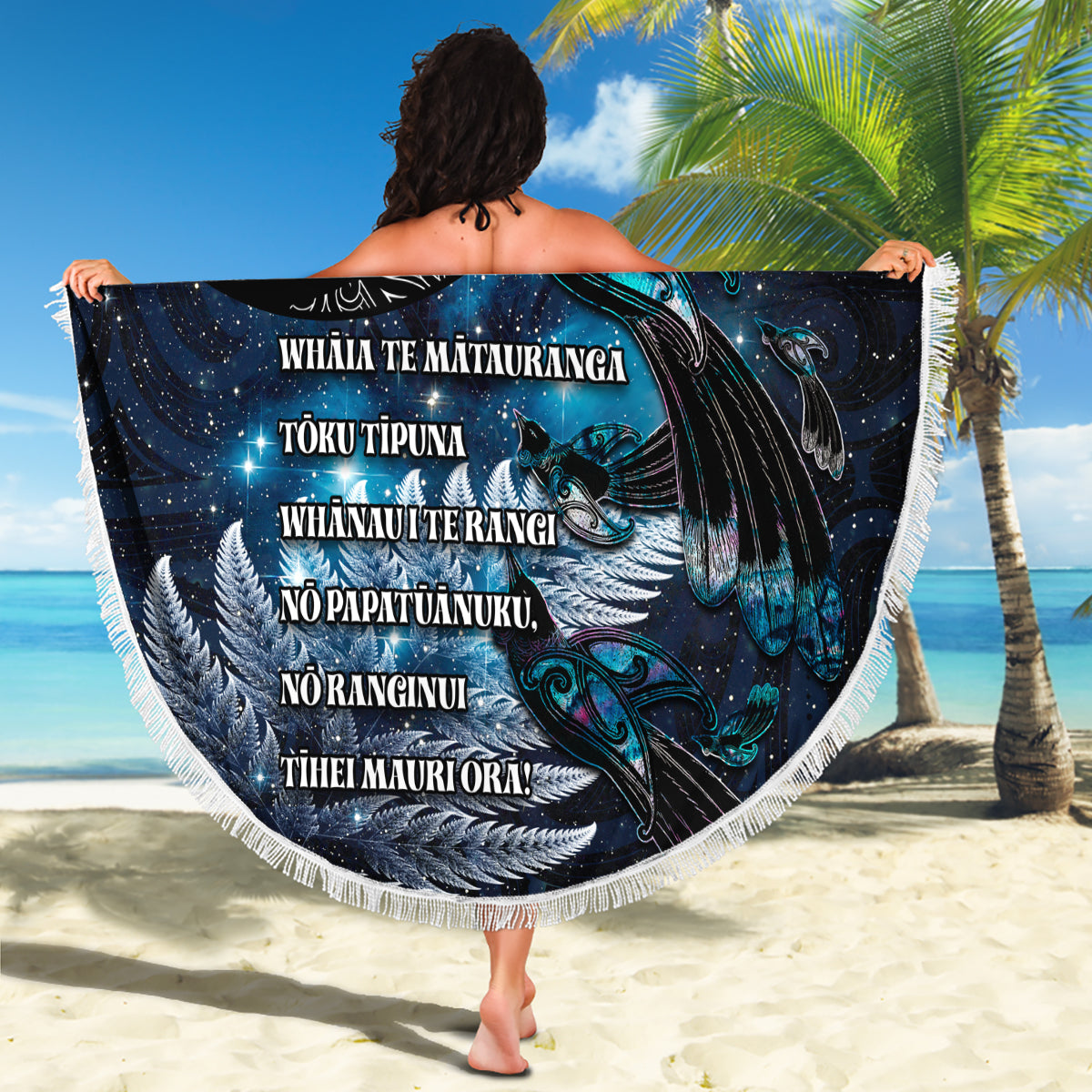 Polynesisches Muster mit Plumeria Blumen Stranddecke Orange Pfirsich LT05