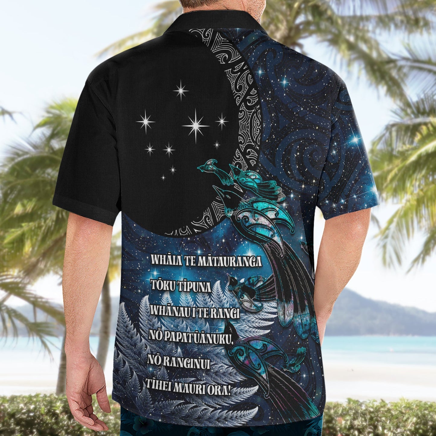 Neuseeland Tui Vogel Hawaiihemd Matariki Poesie Muster Galaxy Stil LT03