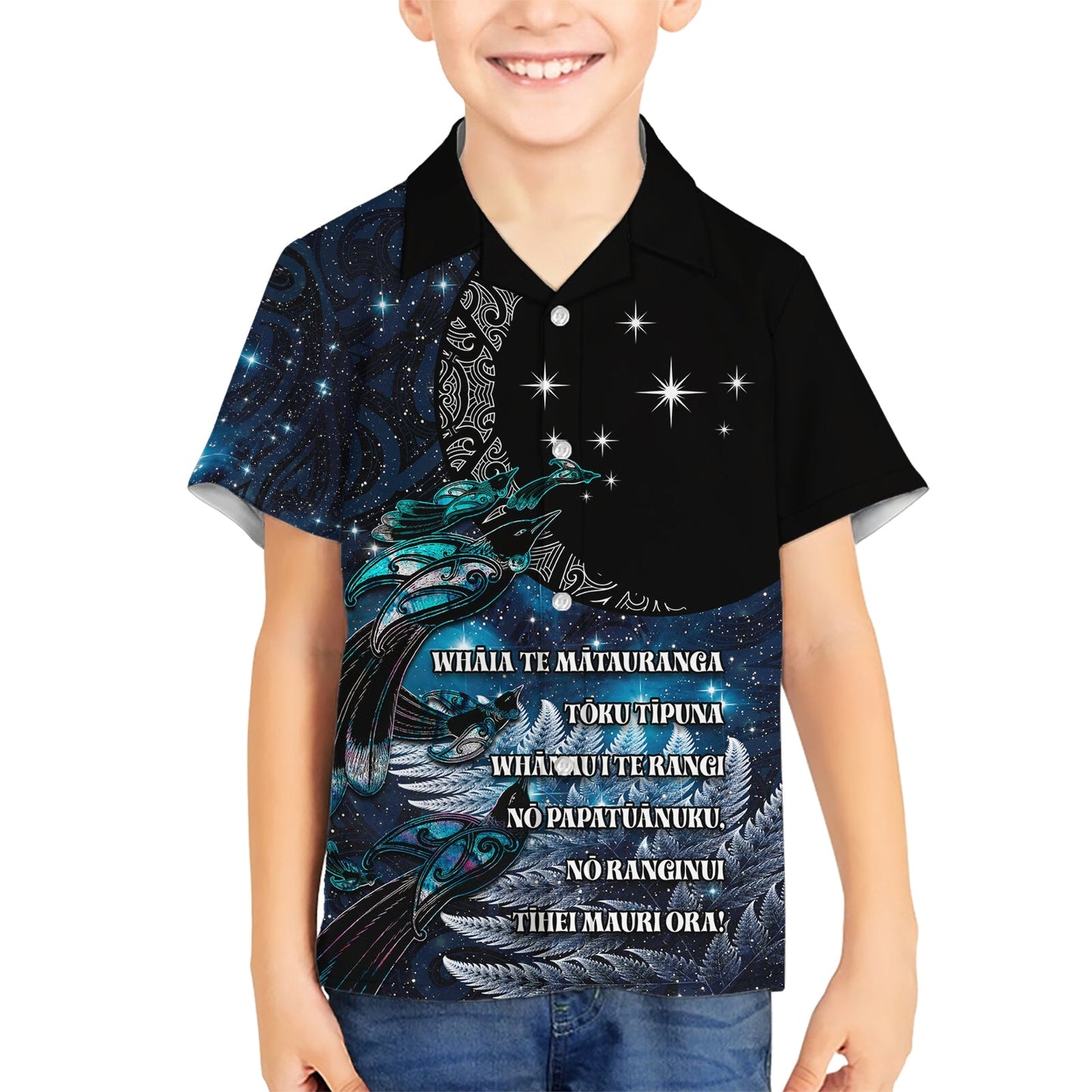 Neuseeland Tui Vogel Hawaiihemd Matariki Poesie Muster Galaxy Stil LT03