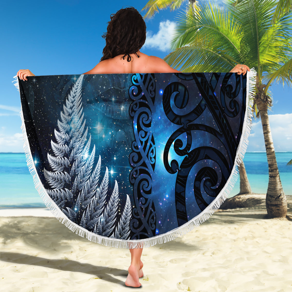 Polynesisches Muster mit Plumeria-Blumen Stranddecke Rosa LT05