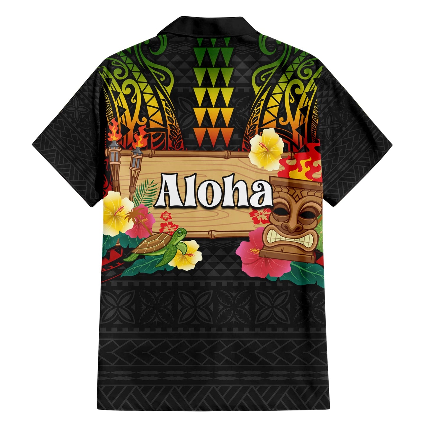 Hawaiianische Elemente und polynesisches Tattoo Hawaiihemd LT03