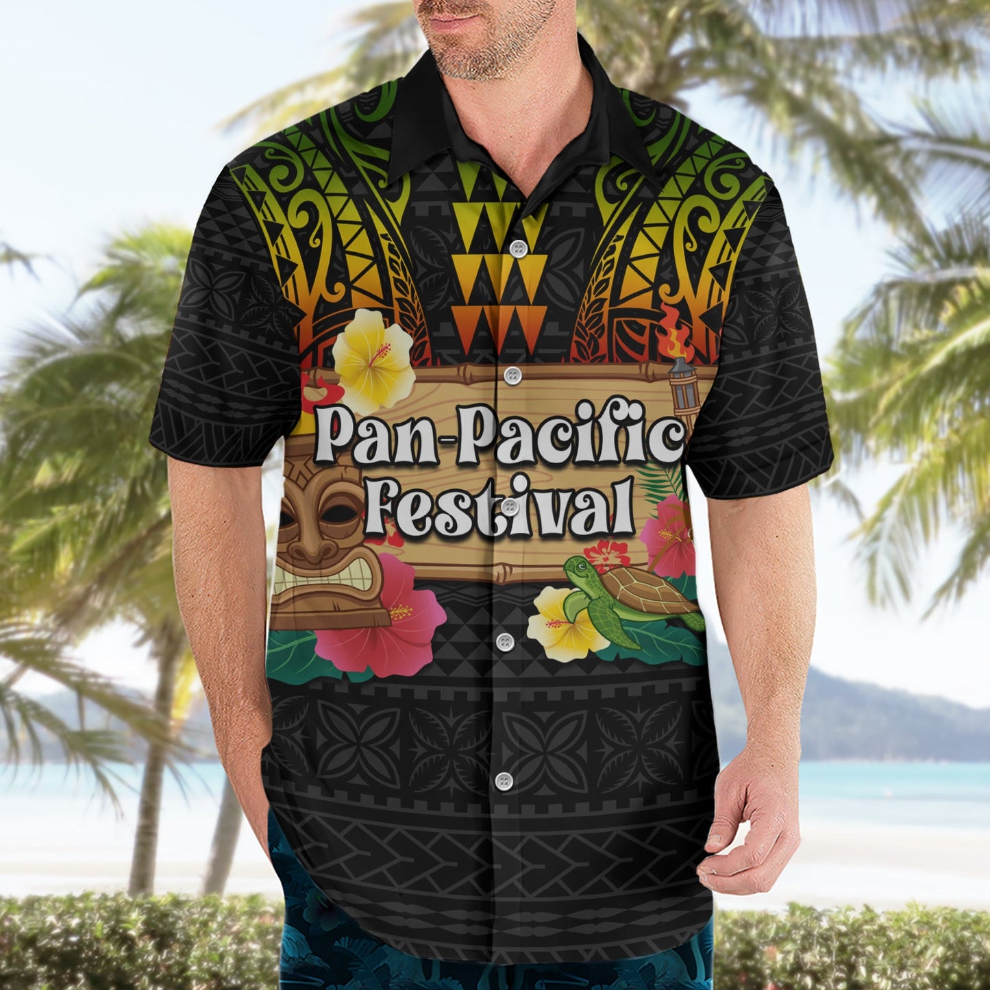 Hawaiianische Elemente und polynesisches Tattoo Hawaiihemd LT03