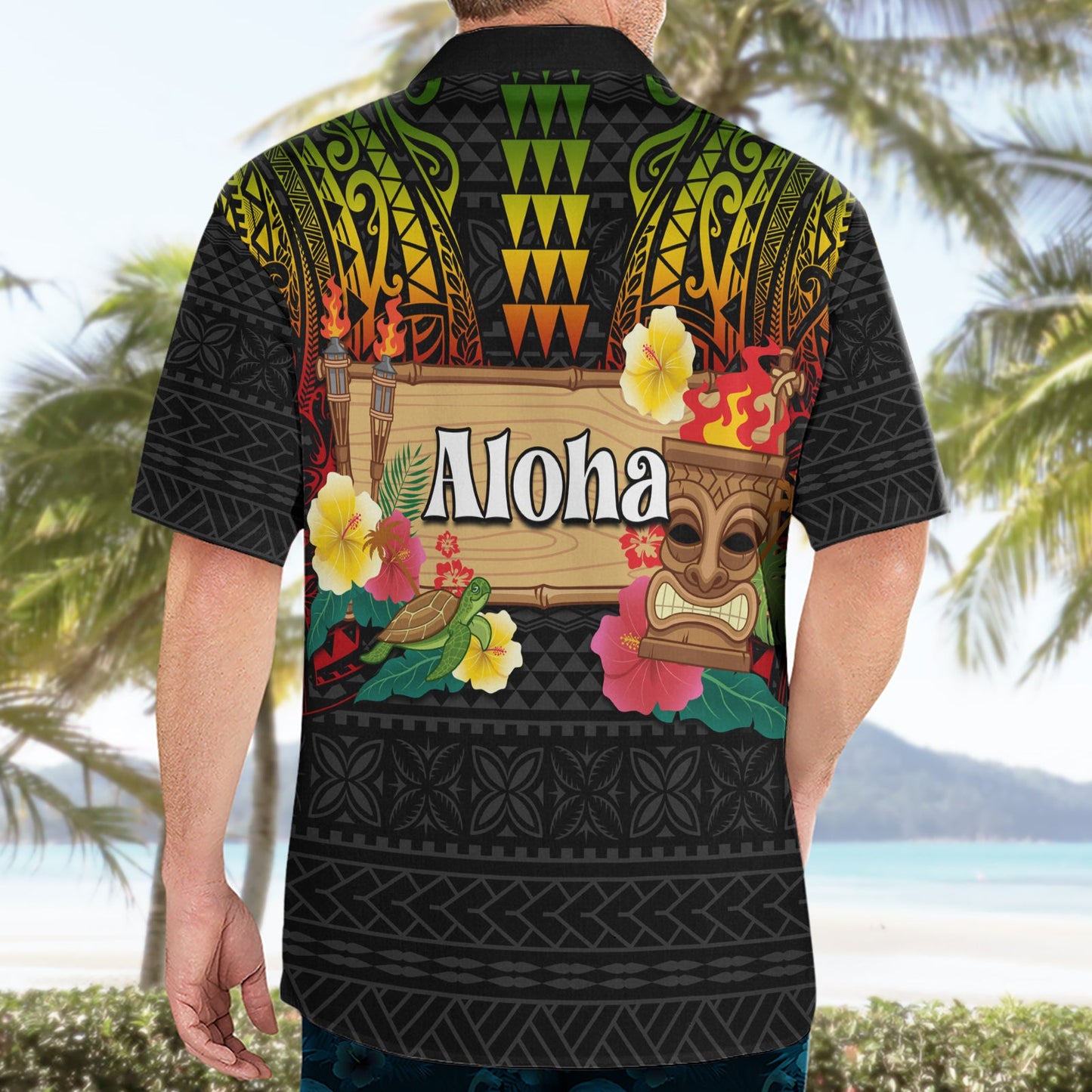 Hawaiianische Elemente und polynesisches Tattoo Hawaiihemd LT03