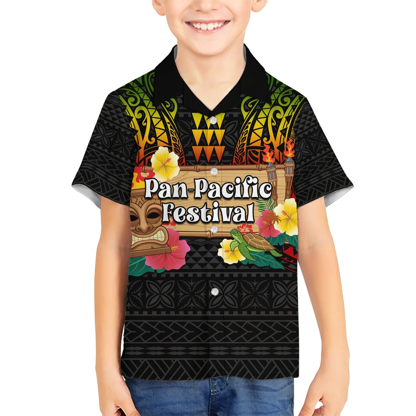 Hawaiianische Elemente und polynesisches Tattoo Hawaiihemd LT03