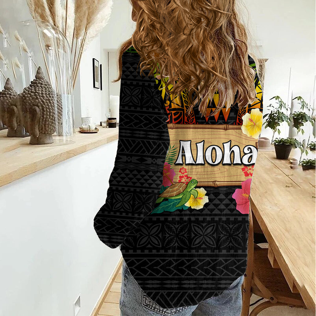 Hawaiianische Elemente und polynesisches Tattoo Damen Freizeithemd LT03
